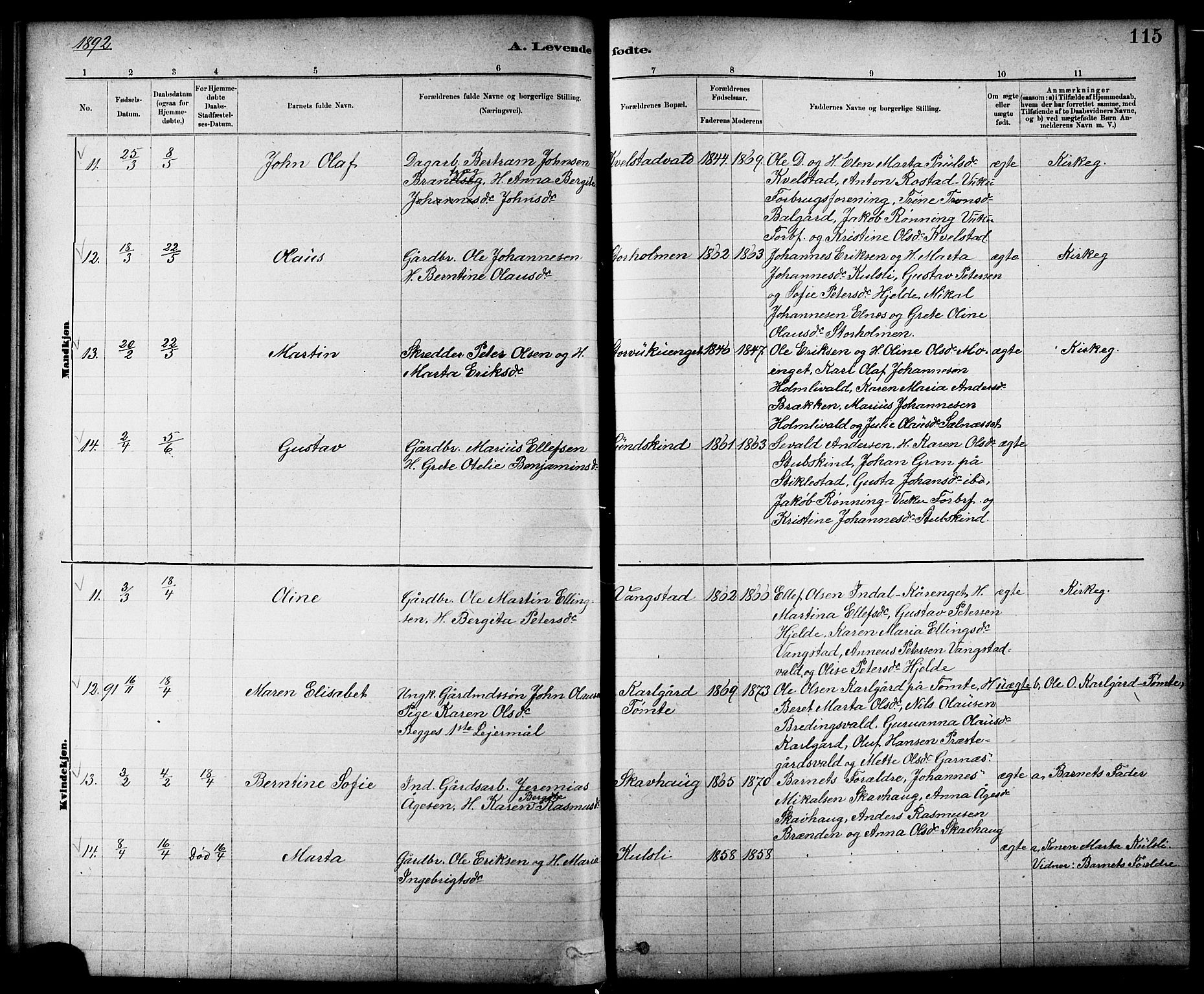 Ministerialprotokoller, klokkerbøker og fødselsregistre - Nord-Trøndelag, AV/SAT-A-1458/724/L0267: Parish register (copy) no. 724C03, 1879-1898, p. 115