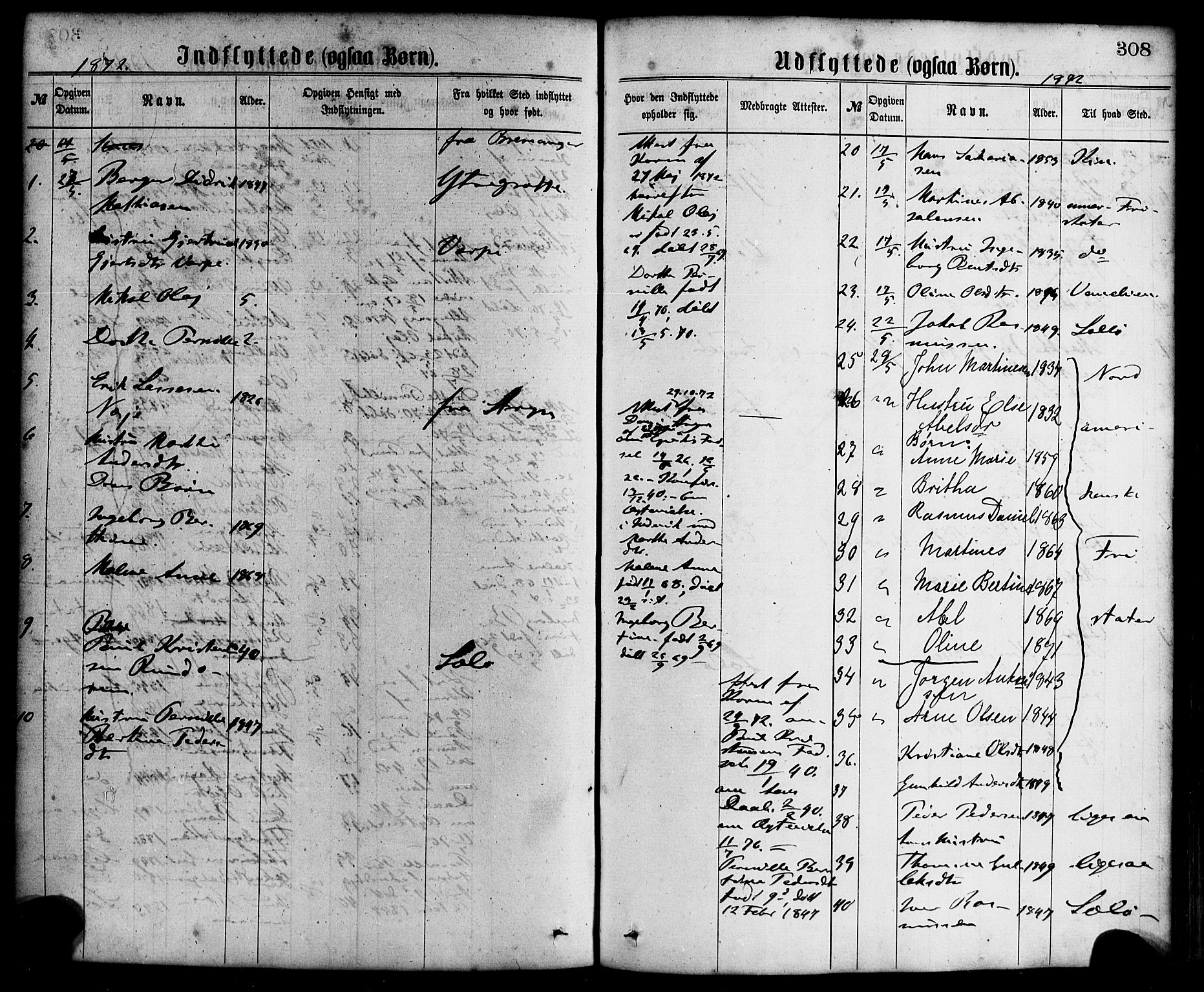 Davik sokneprestembete, AV/SAB-A-79701/H/Haa/Haaa/L0006: Parish register (official) no. A 6, 1867-1881, p. 308