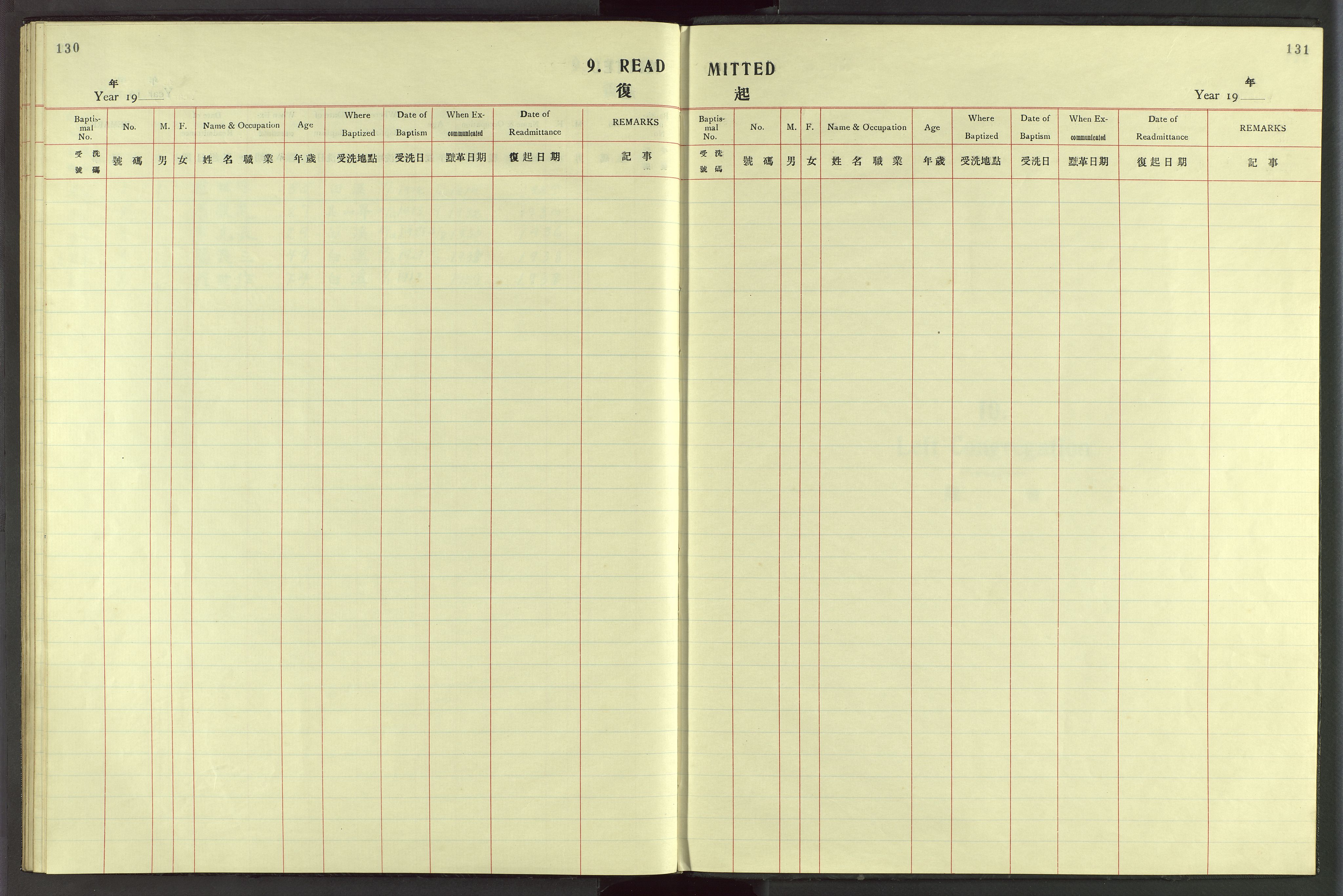 Det Norske Misjonsselskap - utland - Kina (Hunan), VID/MA-A-1065/Dm/L0049: Parish register (official) no. 87, 1908-1947, p. 130-131
