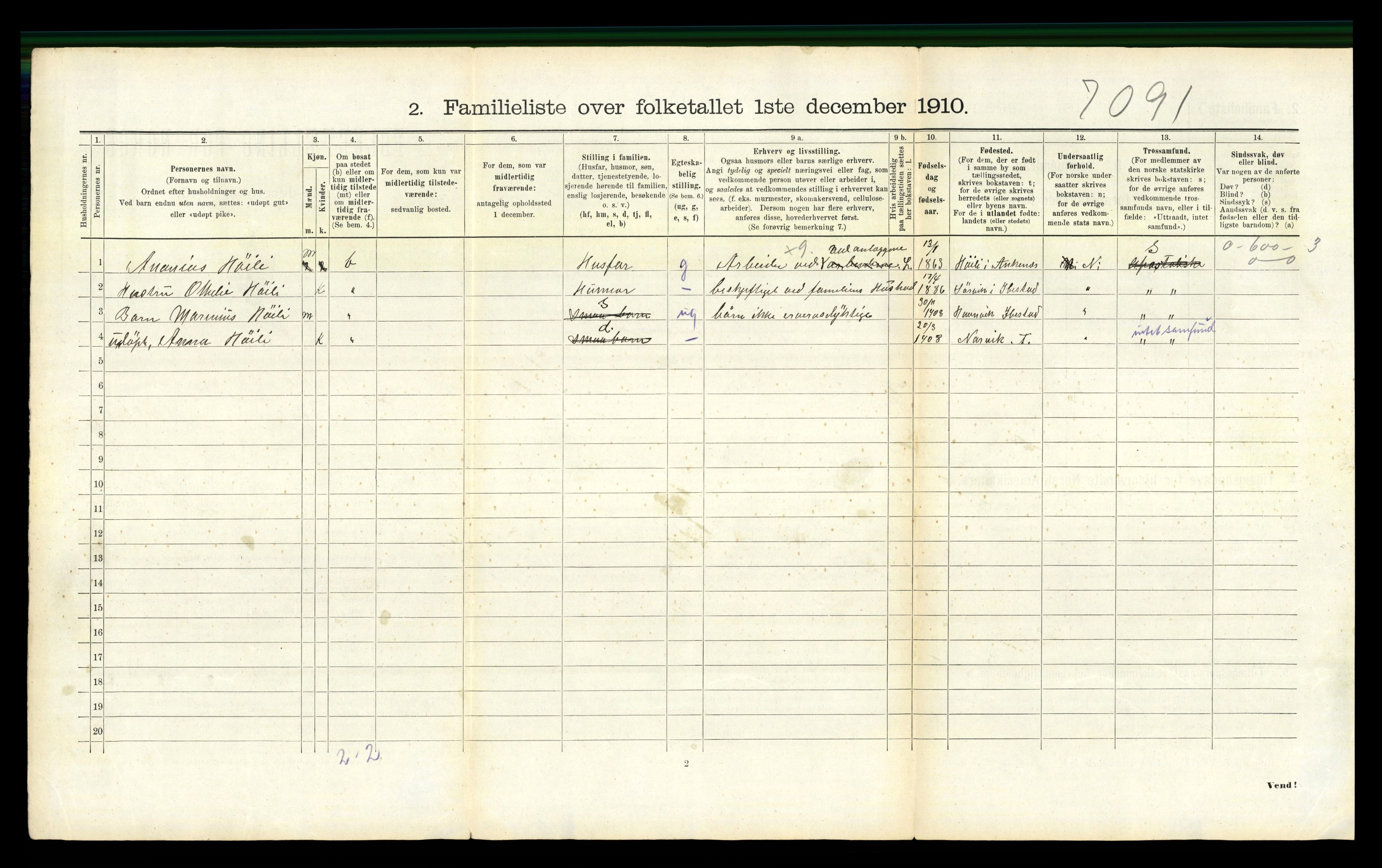 RA, 1910 census for Narvik, 1910, p. 1932