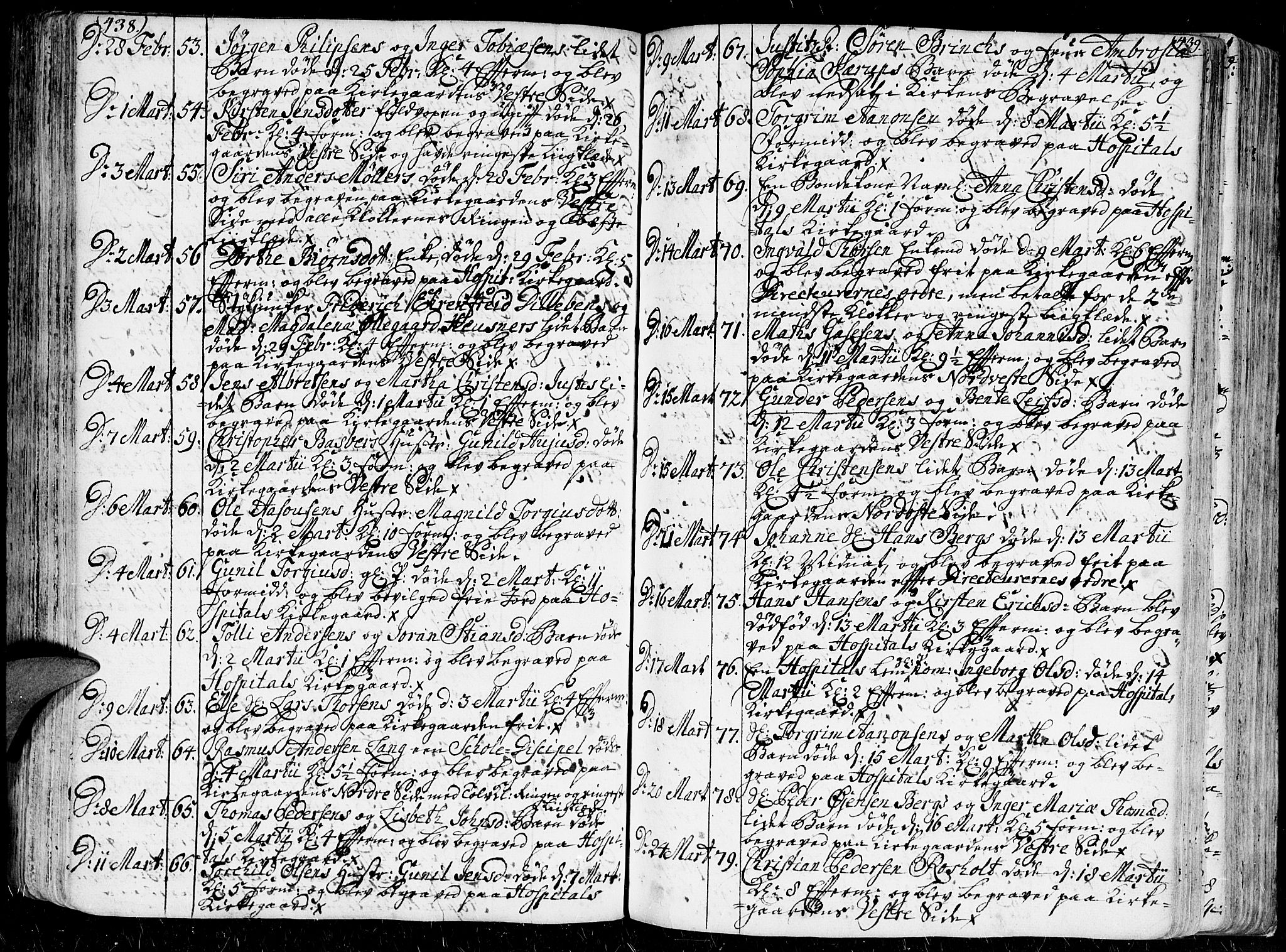 Kristiansand domprosti, AV/SAK-1112-0006/F/Fa/L0001: Parish register (official) no. A 1, 1734-1793, p. 438-439