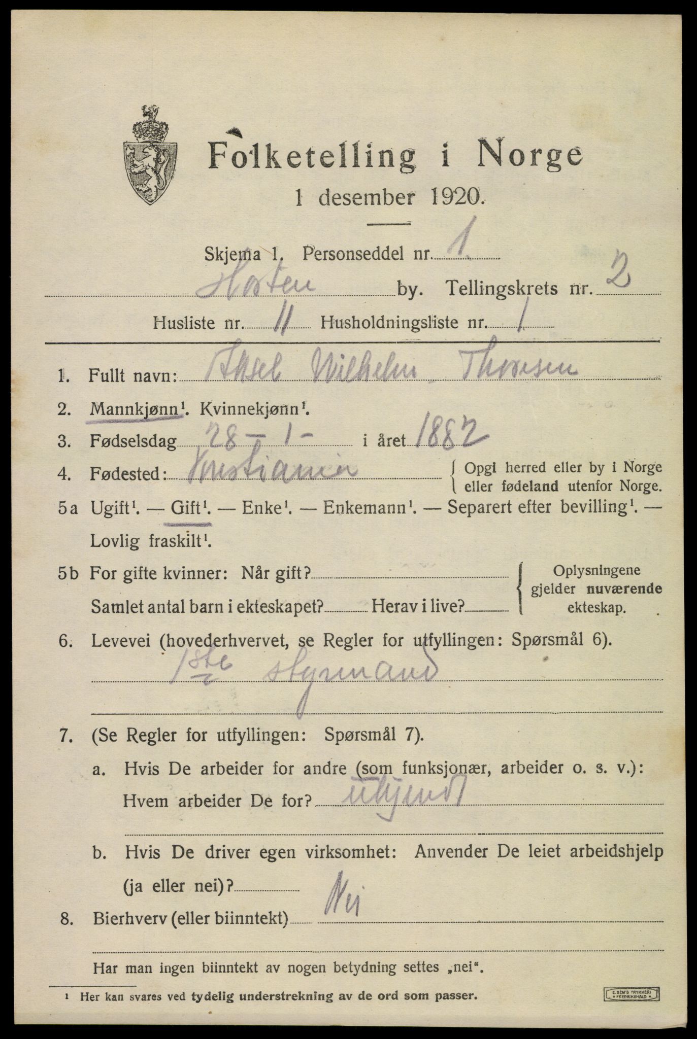 SAKO, 1920 census for Horten, 1920, p. 10331