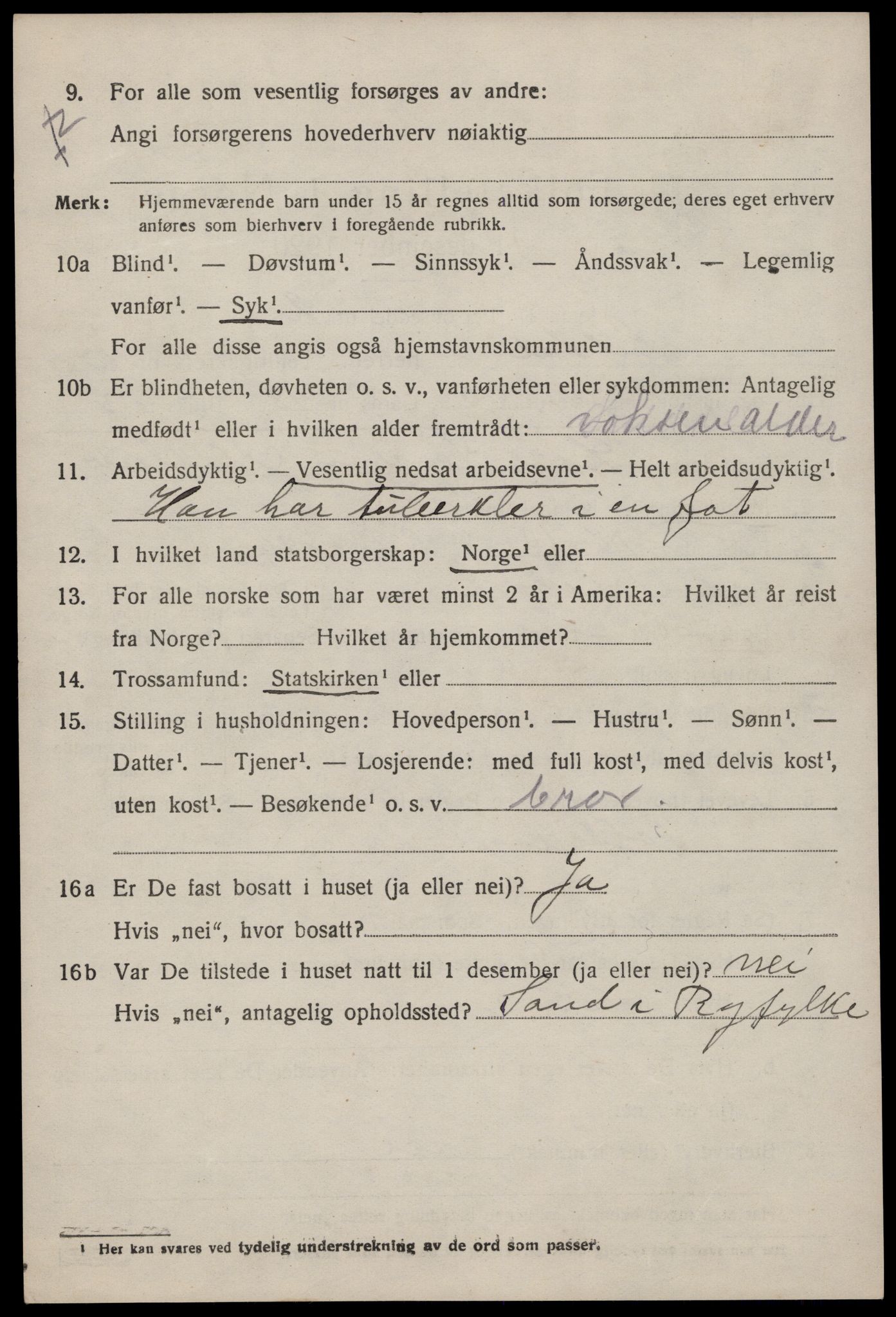 SAST, 1920 census for Suldal, 1920, p. 1847