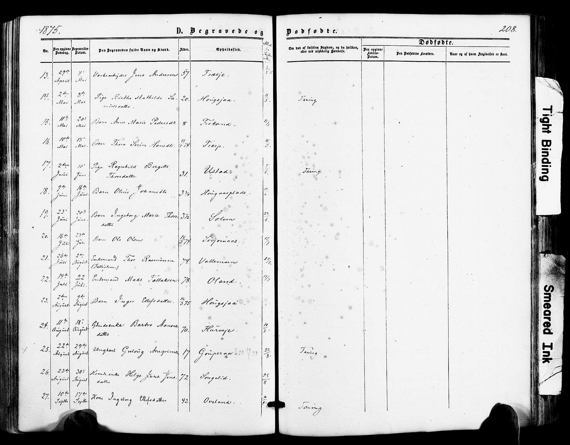 Froland sokneprestkontor, AV/SAK-1111-0013/F/Fa/L0003: Parish register (official) no. A 3, 1864-1881, p. 208