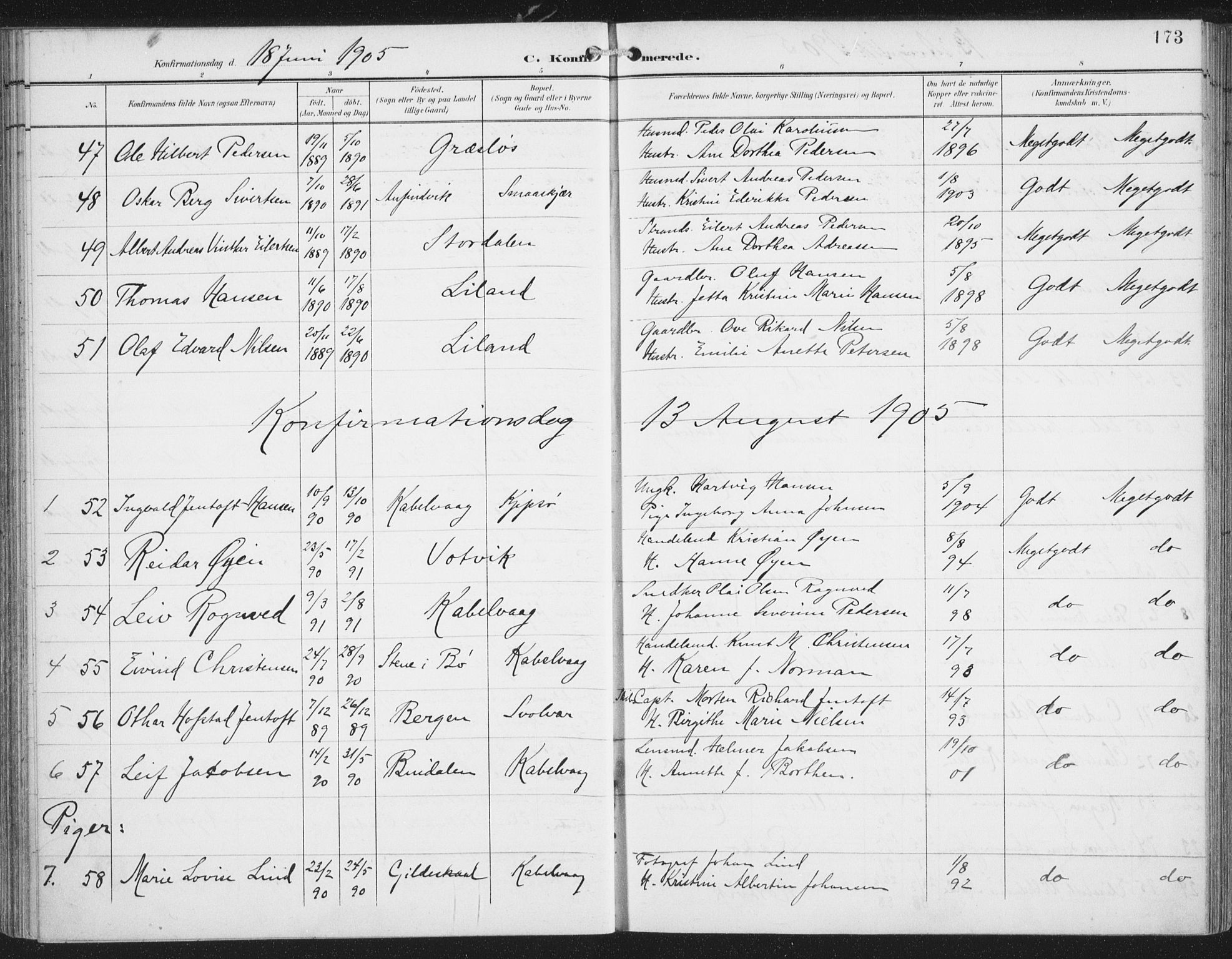 Ministerialprotokoller, klokkerbøker og fødselsregistre - Nordland, AV/SAT-A-1459/874/L1062: Parish register (official) no. 874A06, 1899-1907, p. 173