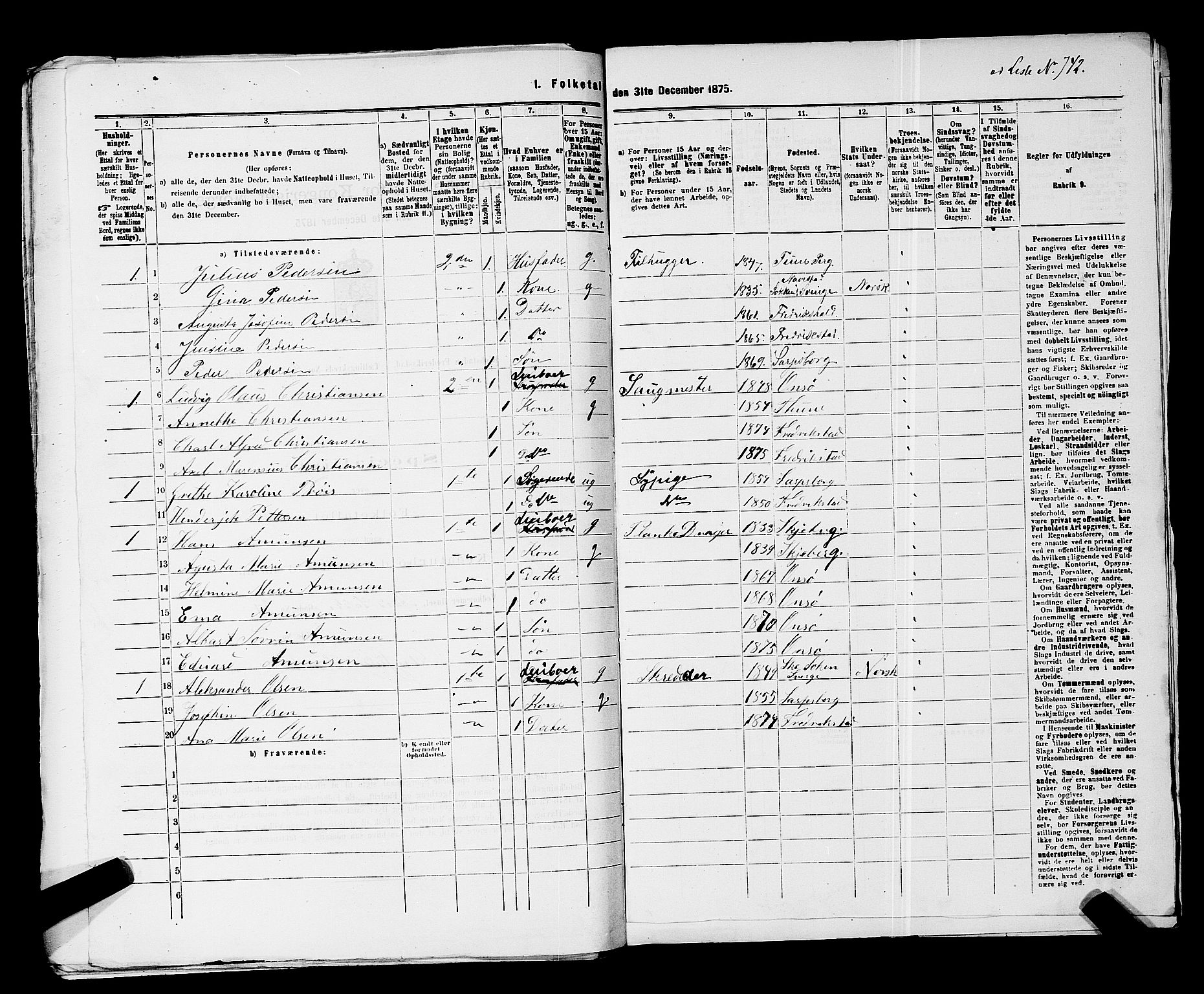 RA, 1875 census for 0103B Fredrikstad/Fredrikstad, 1875, p. 1697