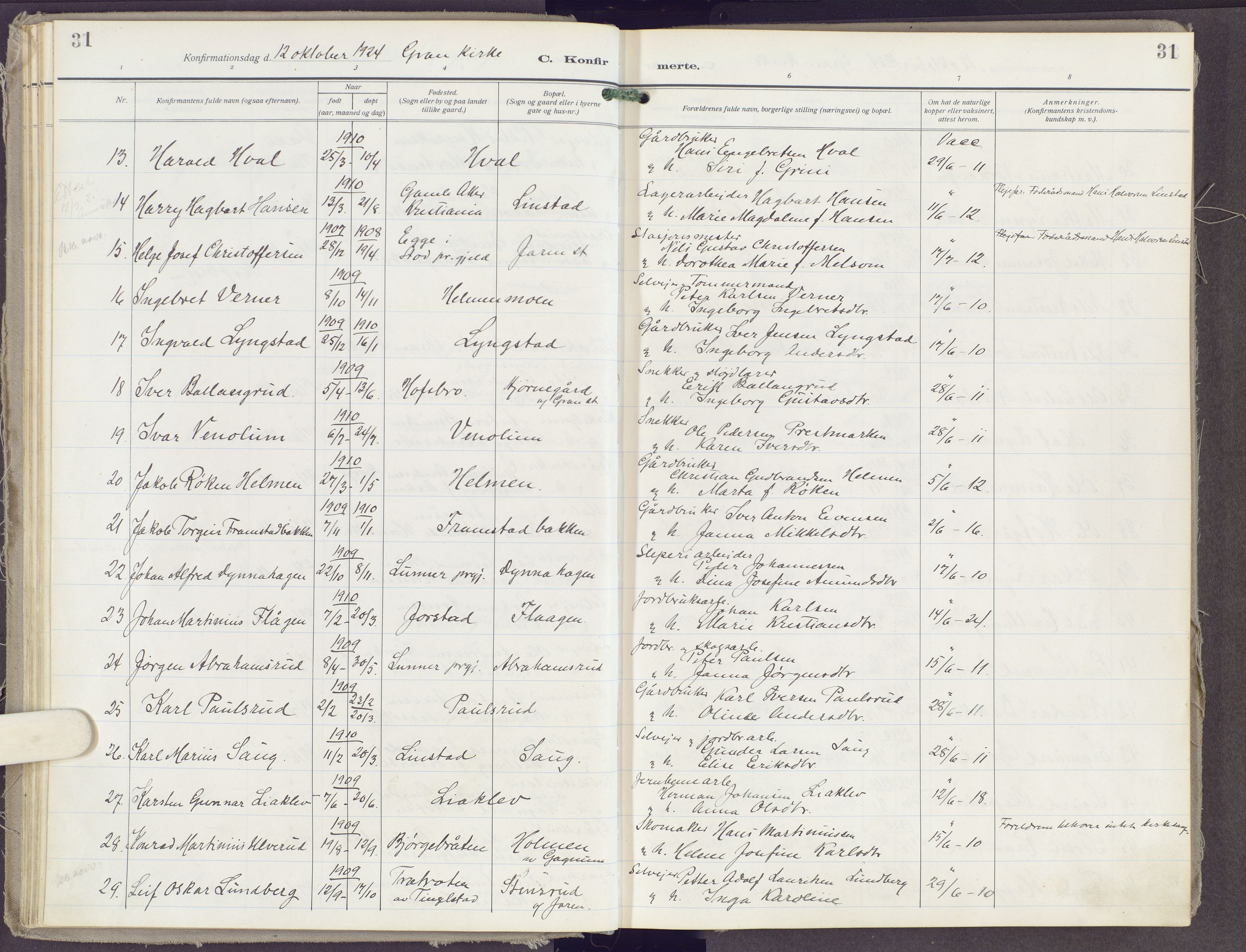 Gran prestekontor, AV/SAH-PREST-112/H/Ha/Haa/L0023: Parish register (official) no. 23, 1919-1938, p. 31