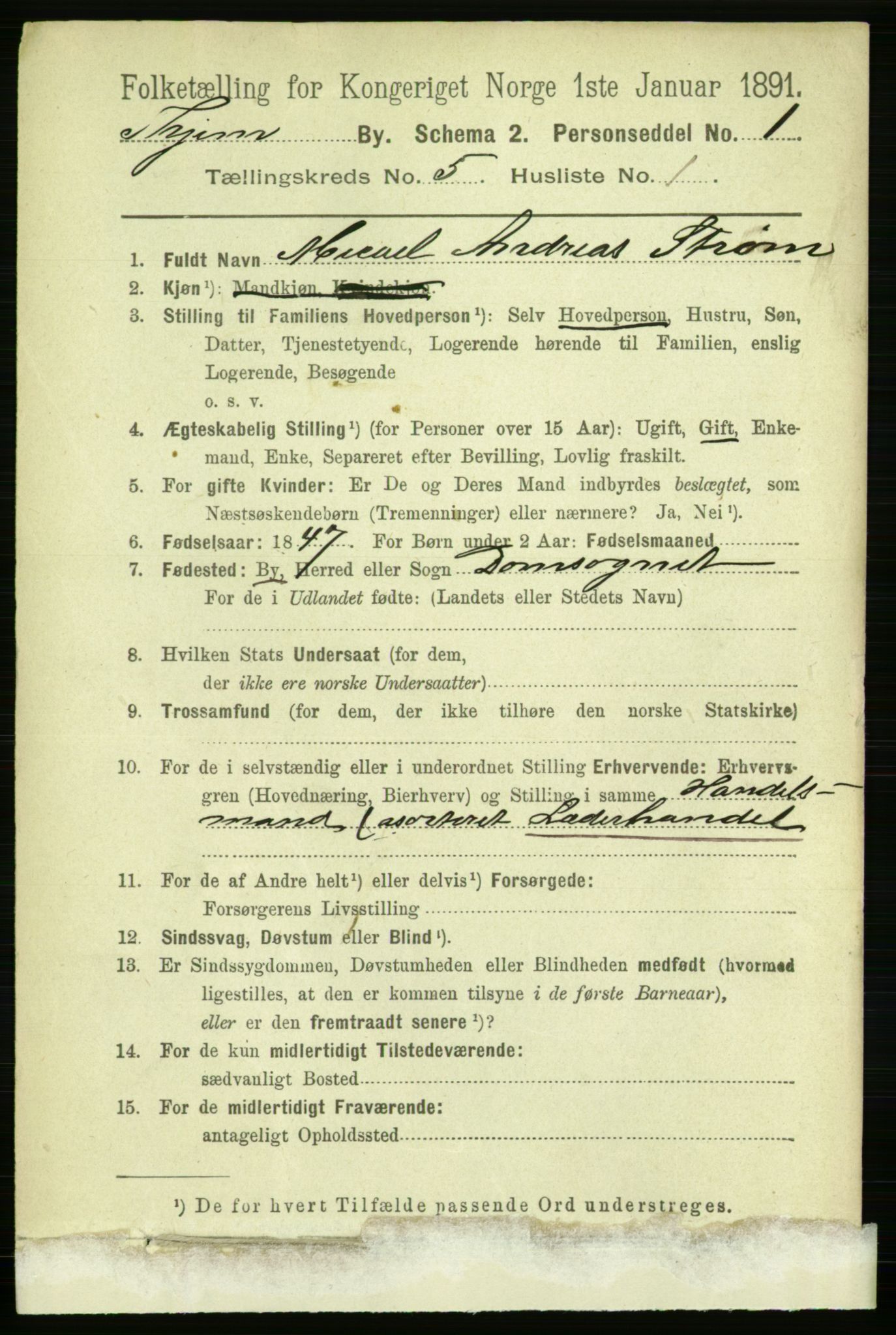 RA, 1891 census for 1601 Trondheim, 1891, p. 4639