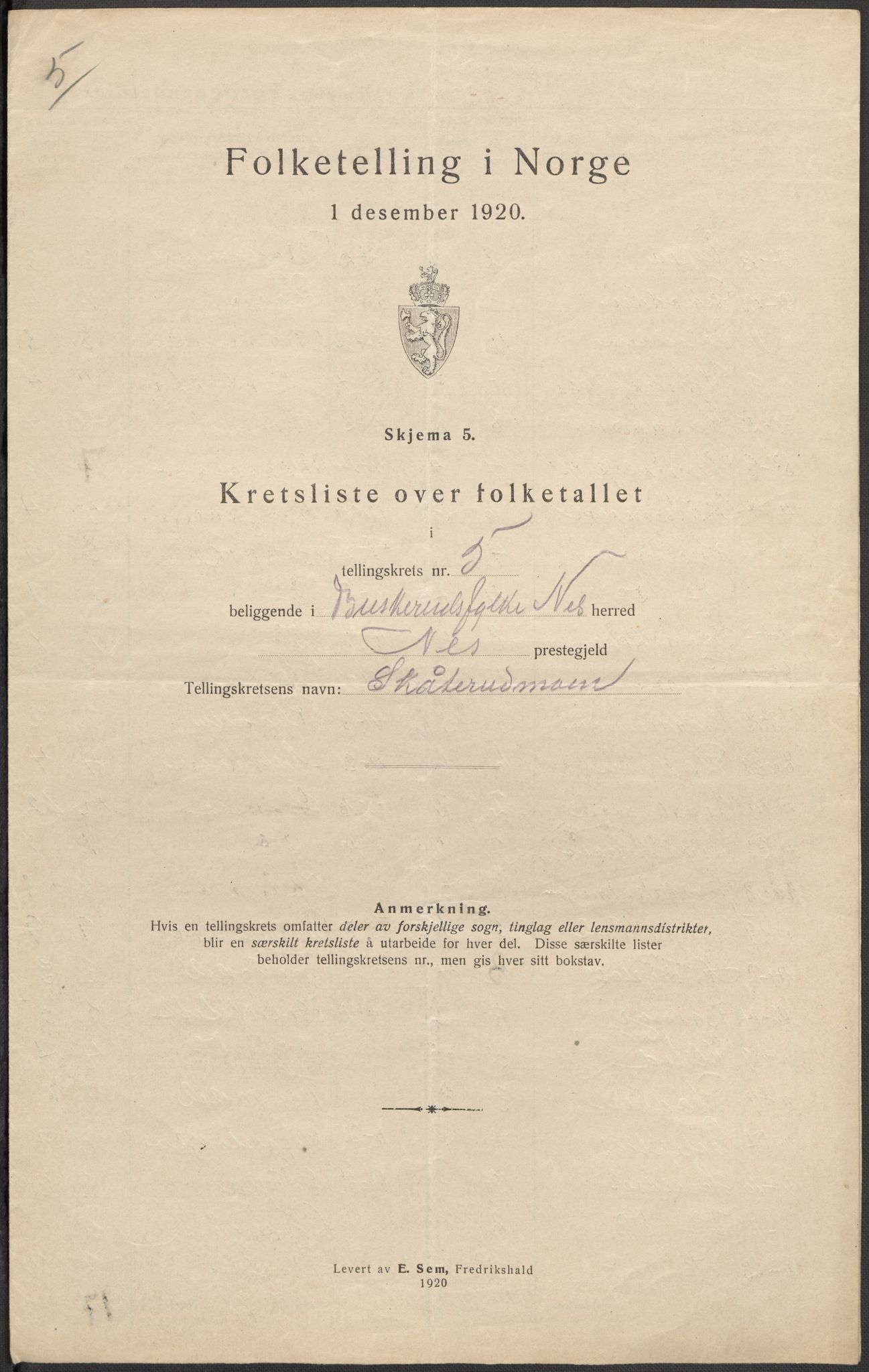 SAKO, 1920 census for Nes (Buskerud), 1920, p. 18