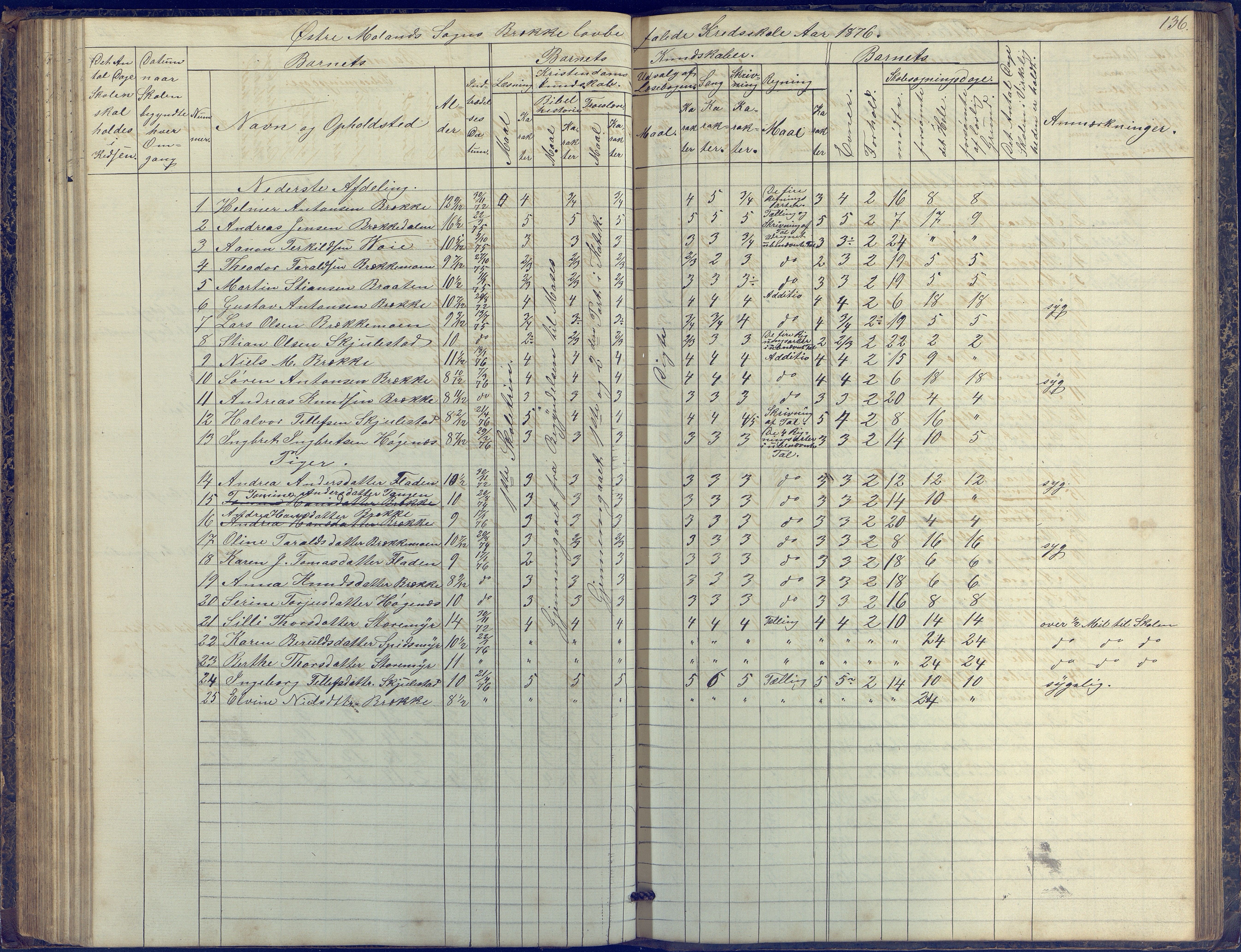 Austre Moland kommune, AAKS/KA0918-PK/09/09b/L0002: Skoleprotokoll, 1852-1878, p. 136