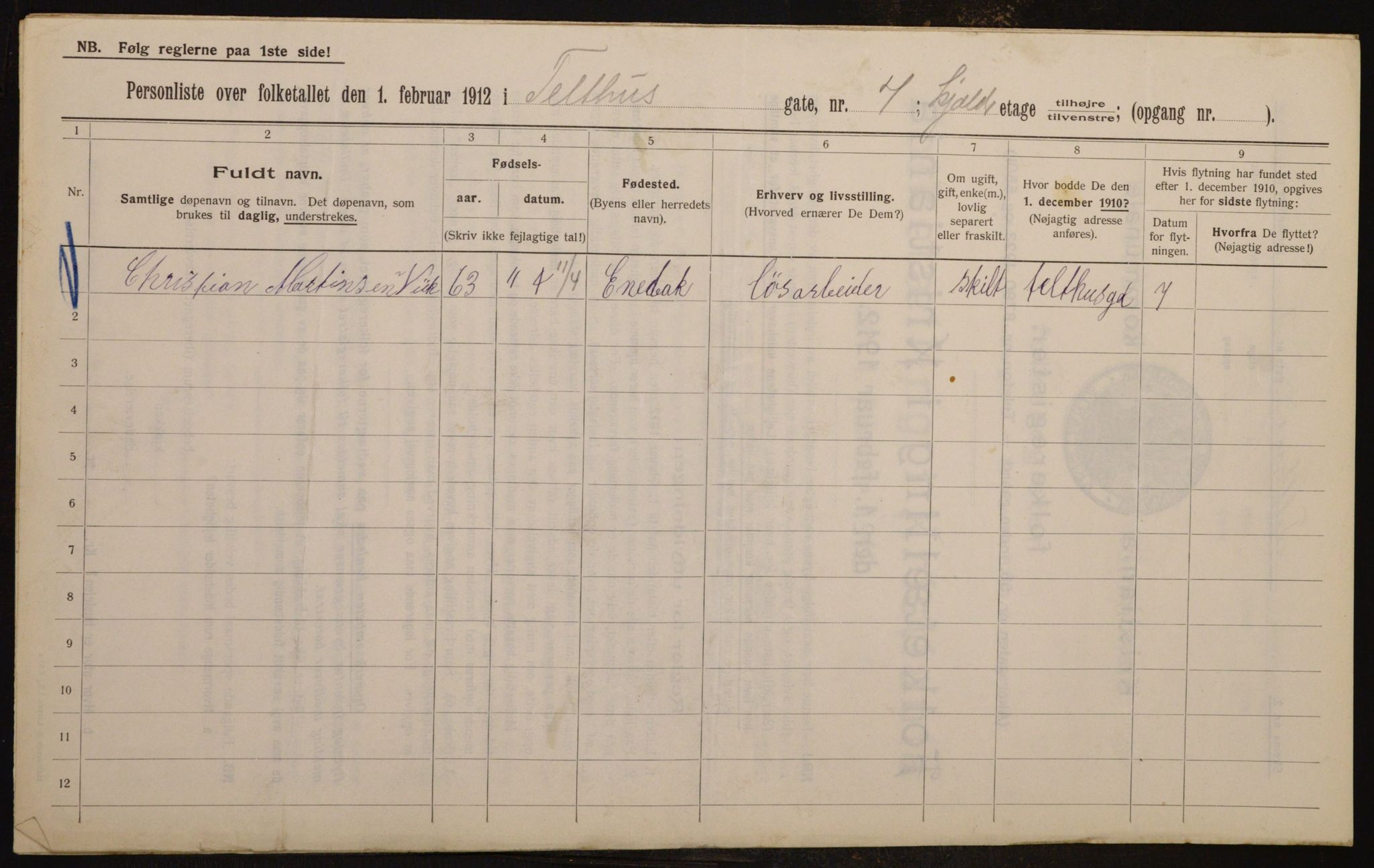OBA, Municipal Census 1912 for Kristiania, 1912, p. 107620