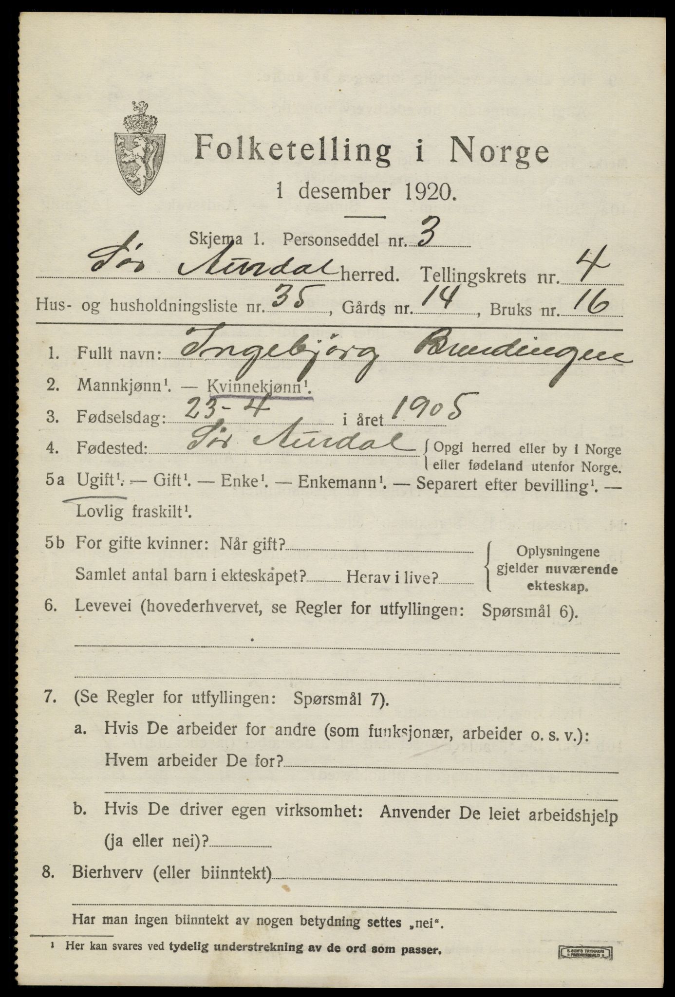 SAH, 1920 census for Sør-Aurdal, 1920, p. 2693