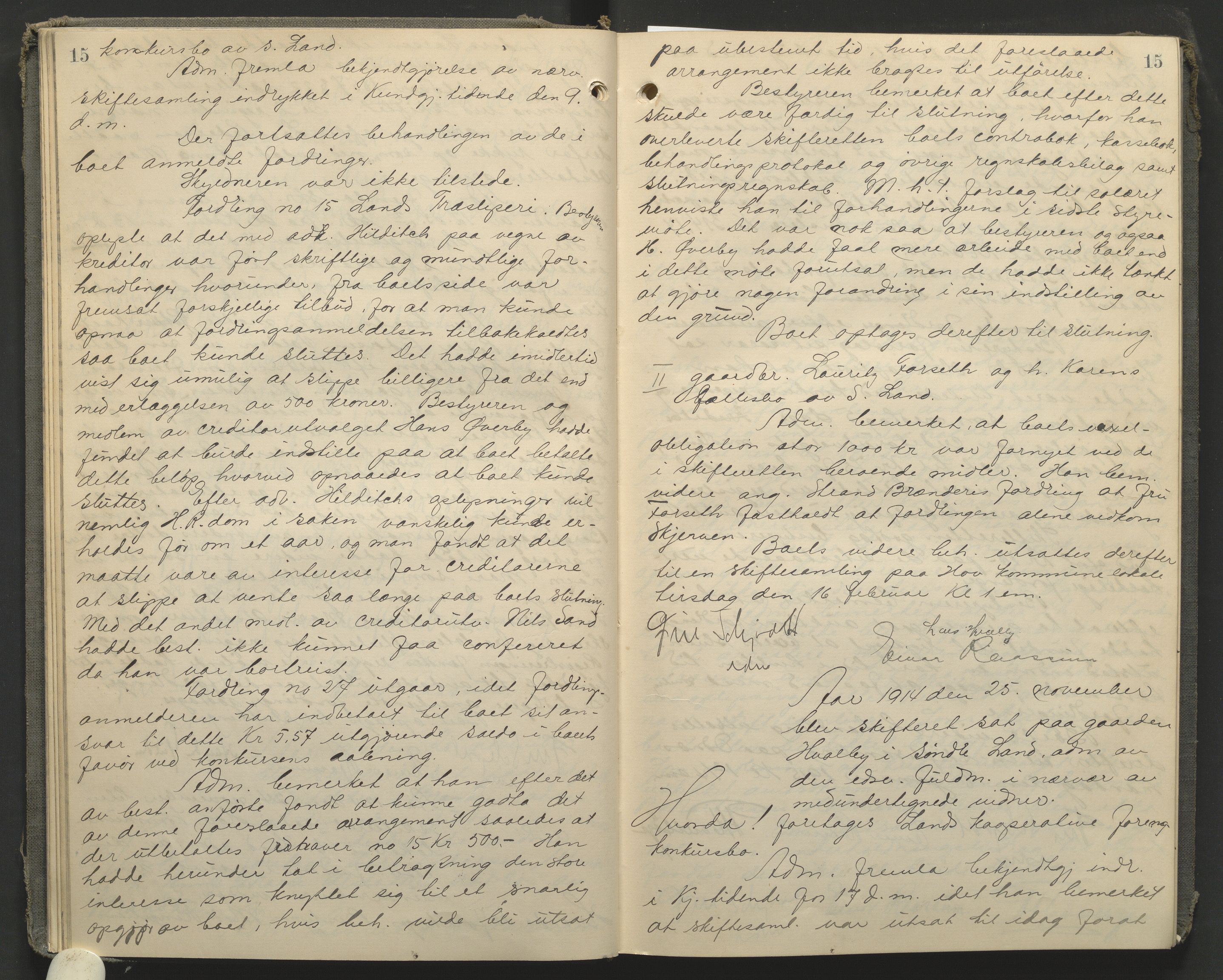 Hadeland og Land tingrett, AV/SAH-TING-010/J/Jc/L0010: Skifteforhandlingsprotokoll, 1914-1920, p. 15