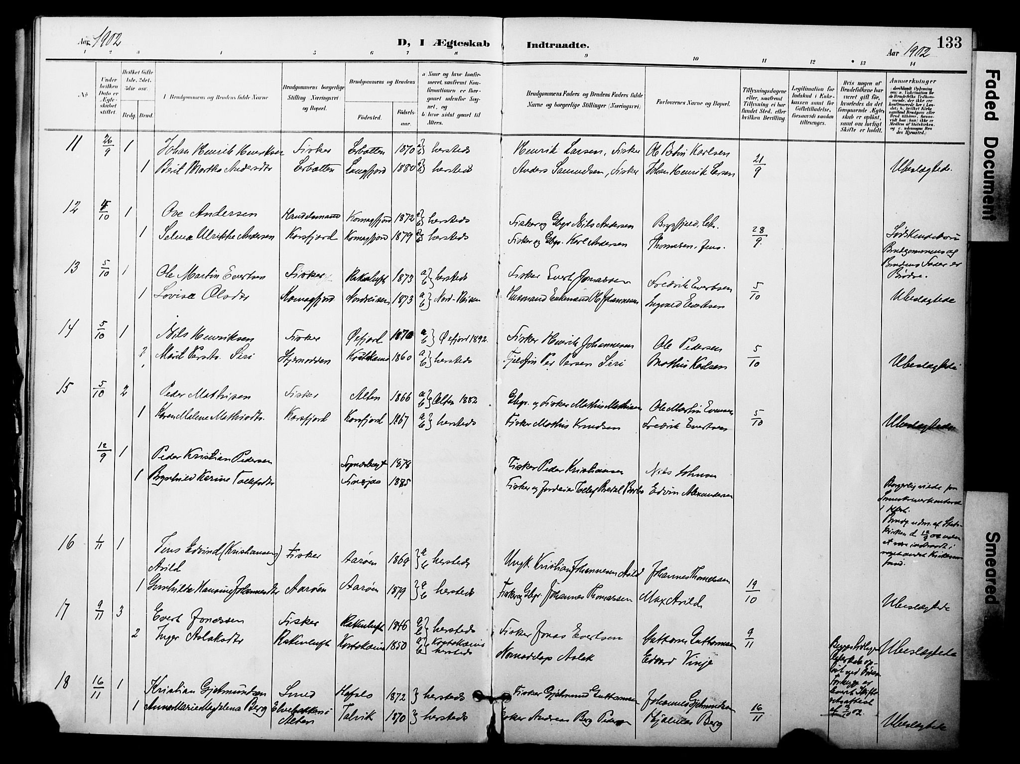 Talvik sokneprestkontor, AV/SATØ-S-1337/H/Ha/L0014kirke: Parish register (official) no. 14, 1897-1905, p. 133