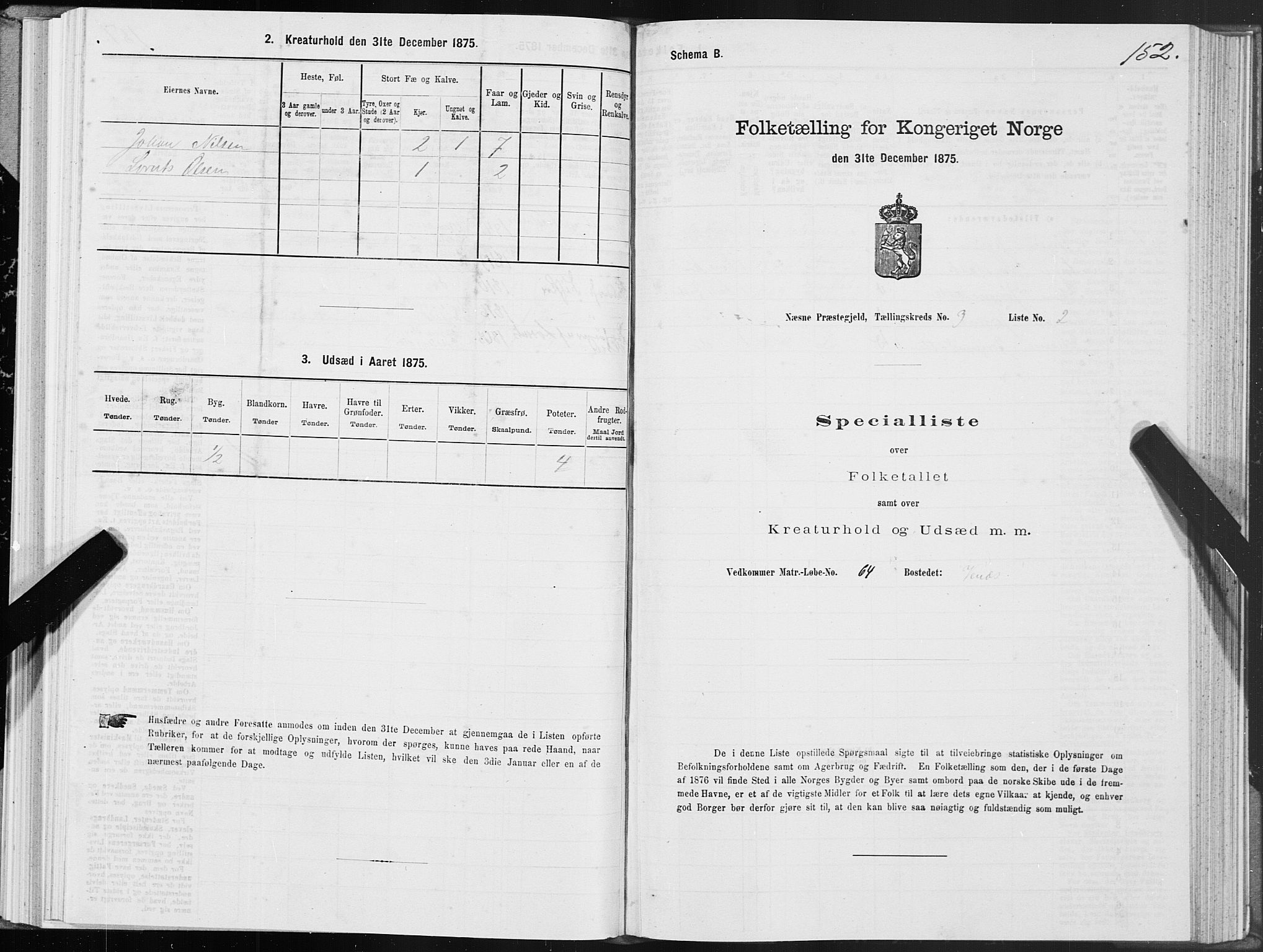 SAT, 1875 census for 1828P Nesna, 1875, p. 2152