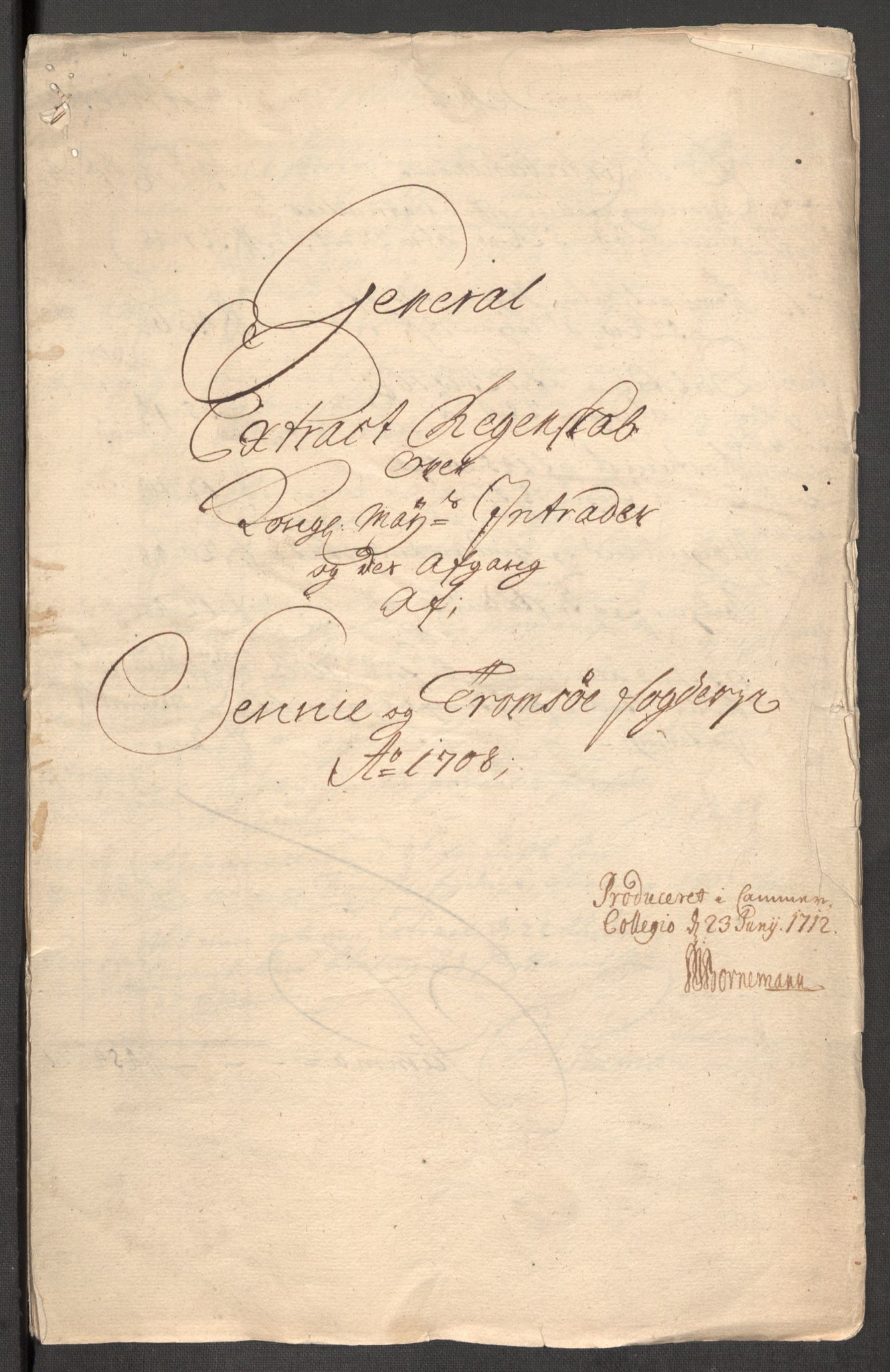 Rentekammeret inntil 1814, Reviderte regnskaper, Fogderegnskap, RA/EA-4092/R68/L4757: Fogderegnskap Senja og Troms, 1708-1710, p. 4