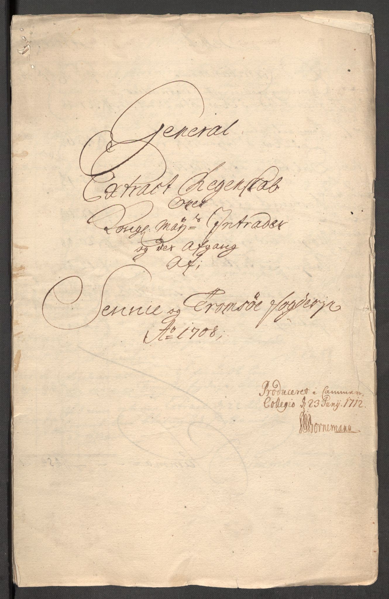 Rentekammeret inntil 1814, Reviderte regnskaper, Fogderegnskap, AV/RA-EA-4092/R68/L4757: Fogderegnskap Senja og Troms, 1708-1710, p. 4