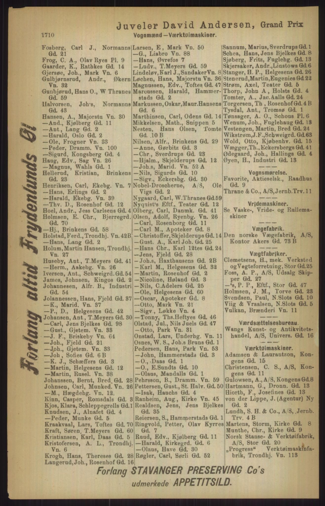 Kristiania/Oslo adressebok, PUBL/-, 1911, p. 1710