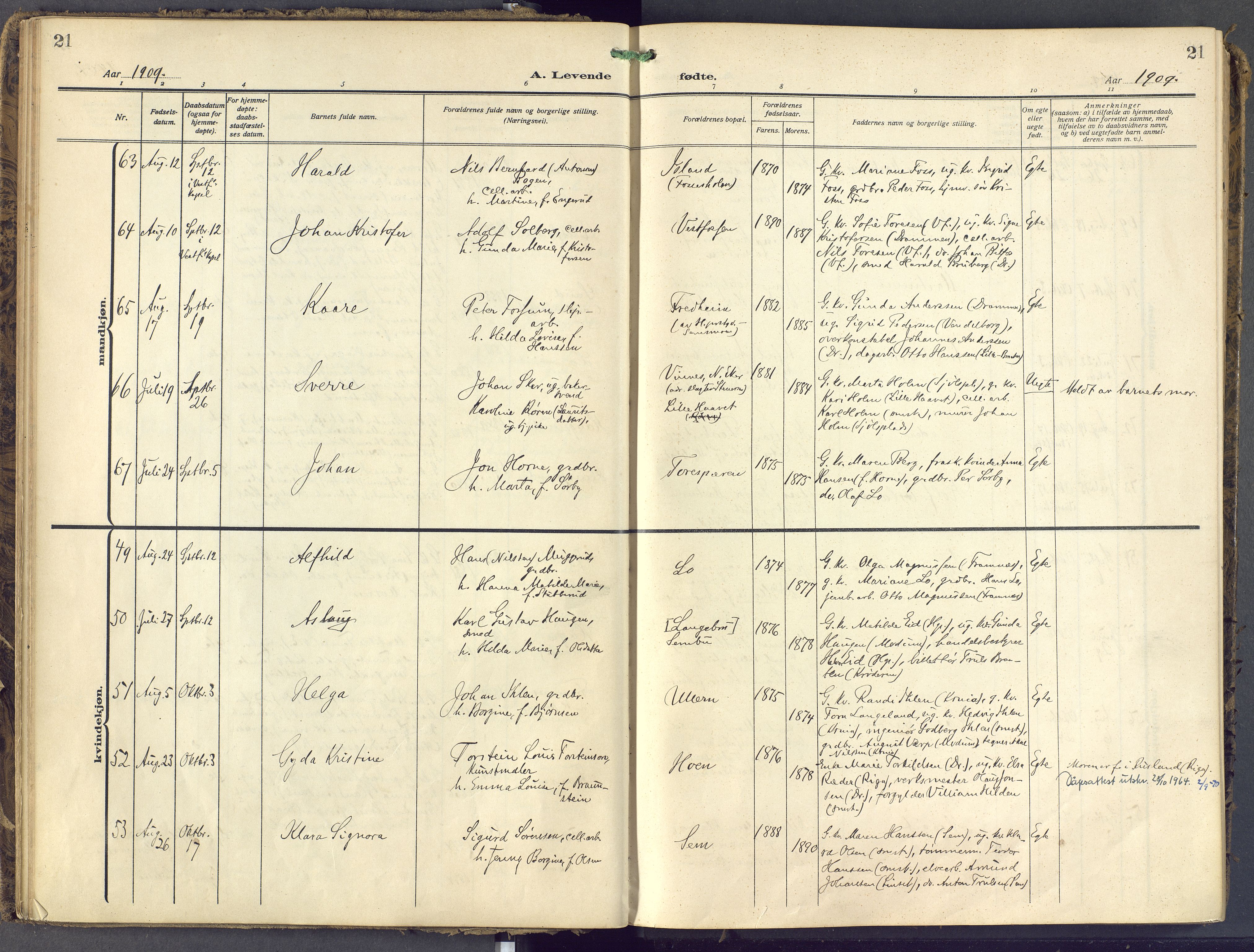 Eiker kirkebøker, SAKO/A-4/F/Fb/L0009: Parish register (official) no. II 9, 1908-1923, p. 21