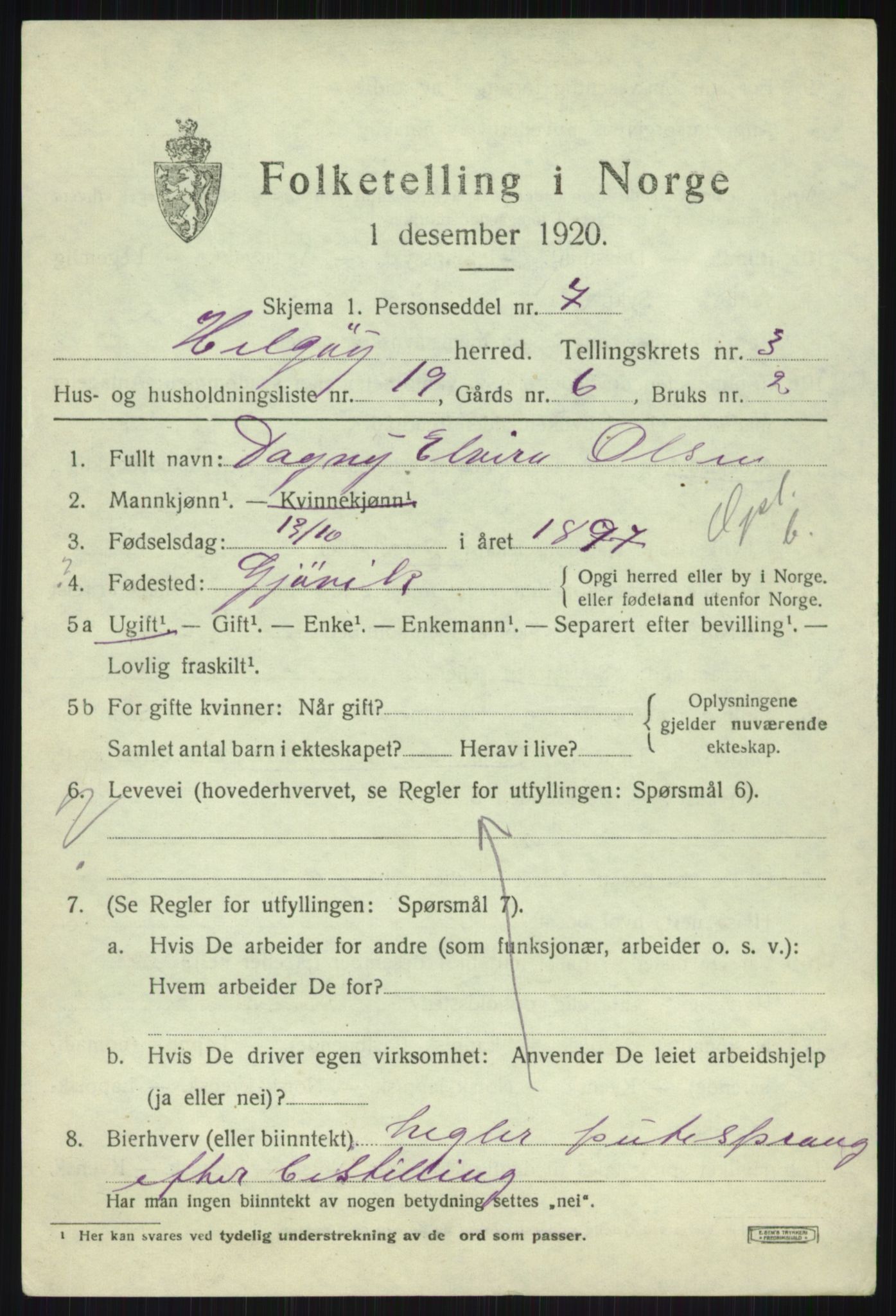 SATØ, 1920 census for Helgøy, 1920, p. 1639