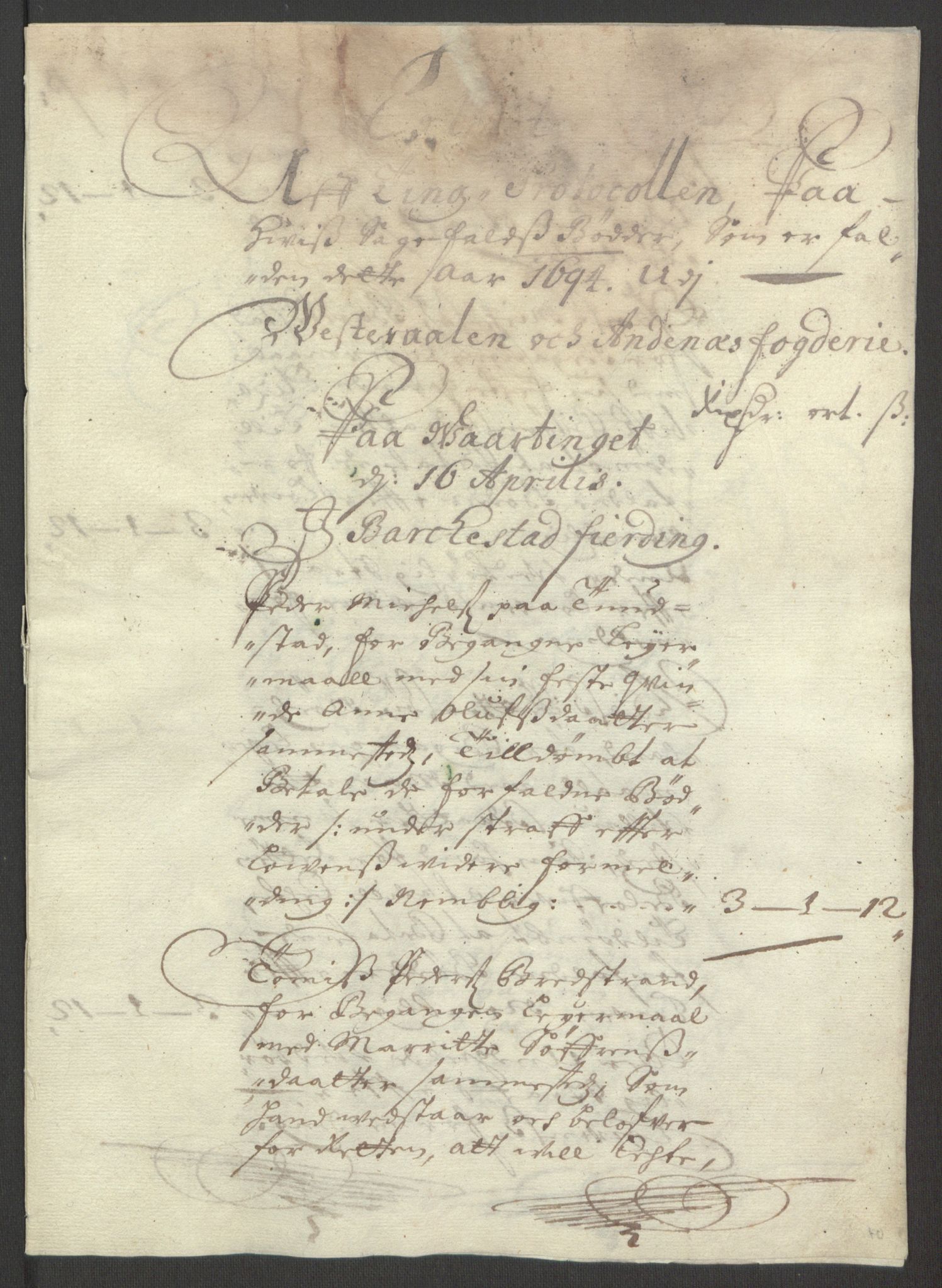 Rentekammeret inntil 1814, Reviderte regnskaper, Fogderegnskap, AV/RA-EA-4092/R67/L4677: Fogderegnskap Vesterålen, Andenes og Lofoten, 1694-1695, p. 150