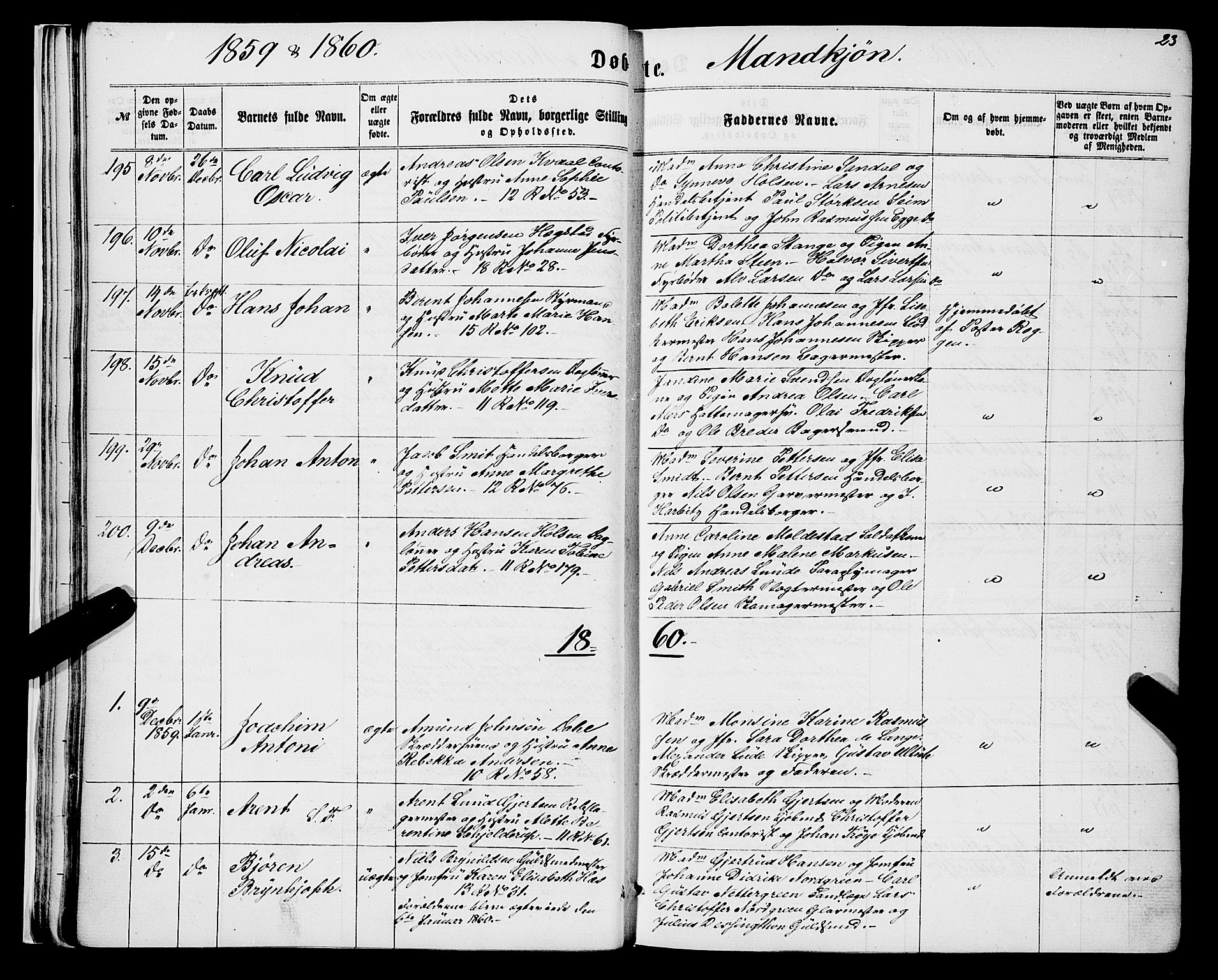 Domkirken sokneprestembete, SAB/A-74801/H/Haa/L0021: Parish register (official) no. B 4, 1859-1871, p. 23