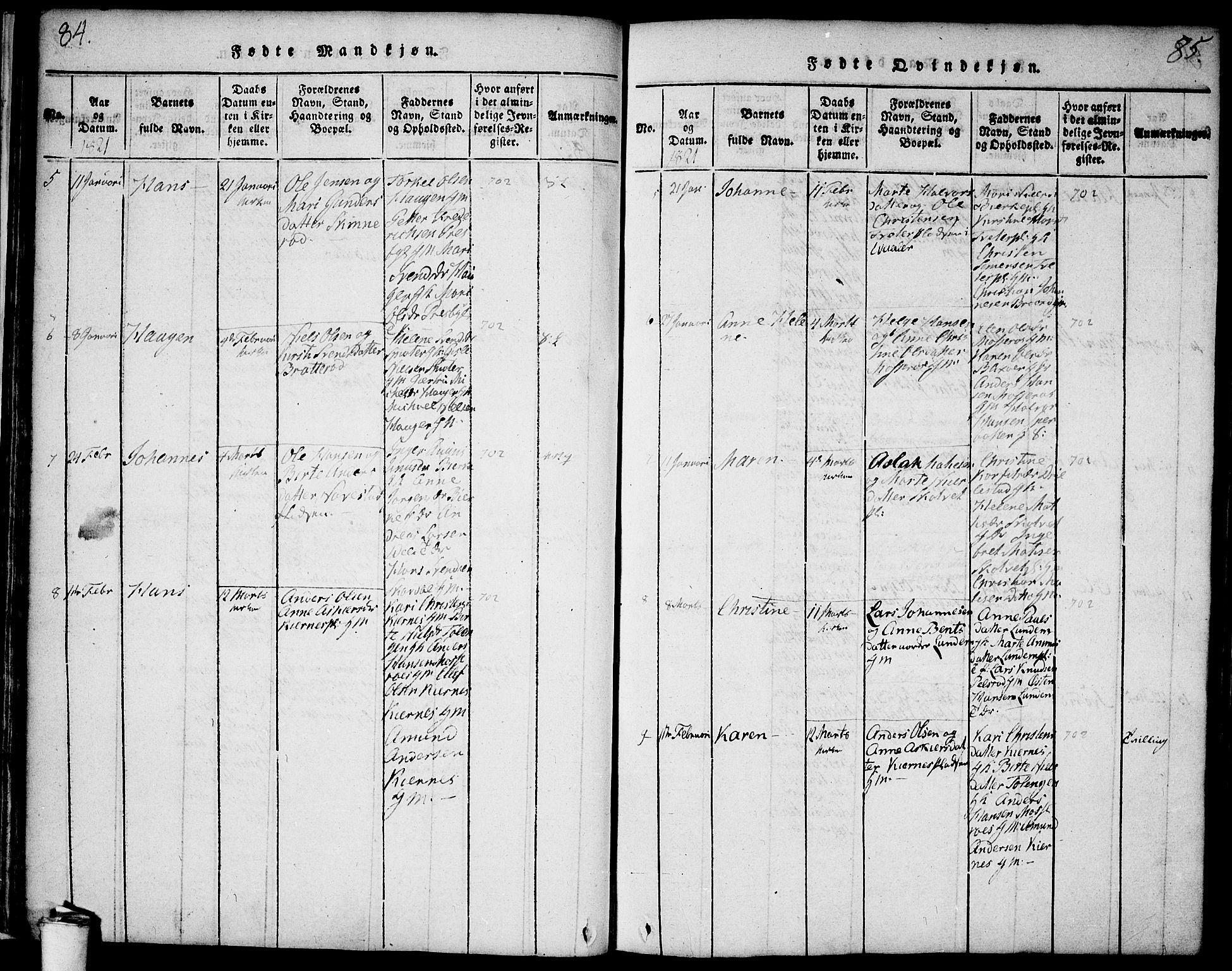 Våler prestekontor Kirkebøker, AV/SAO-A-11083/F/Fa/L0005: Parish register (official) no. I 5, 1815-1839, p. 84-85