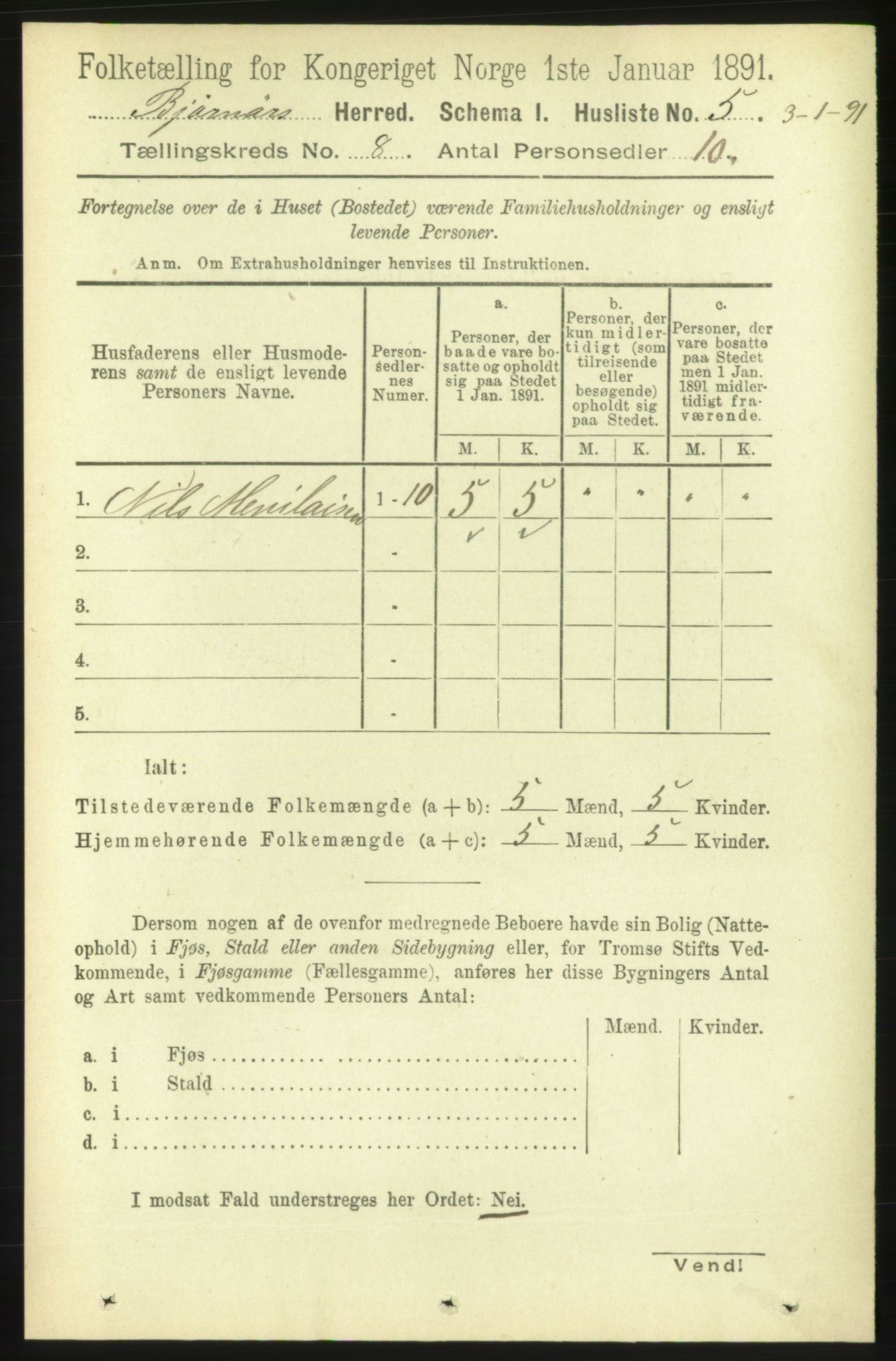 RA, 1891 census for 1632 Bjørnør, 1891, p. 3328