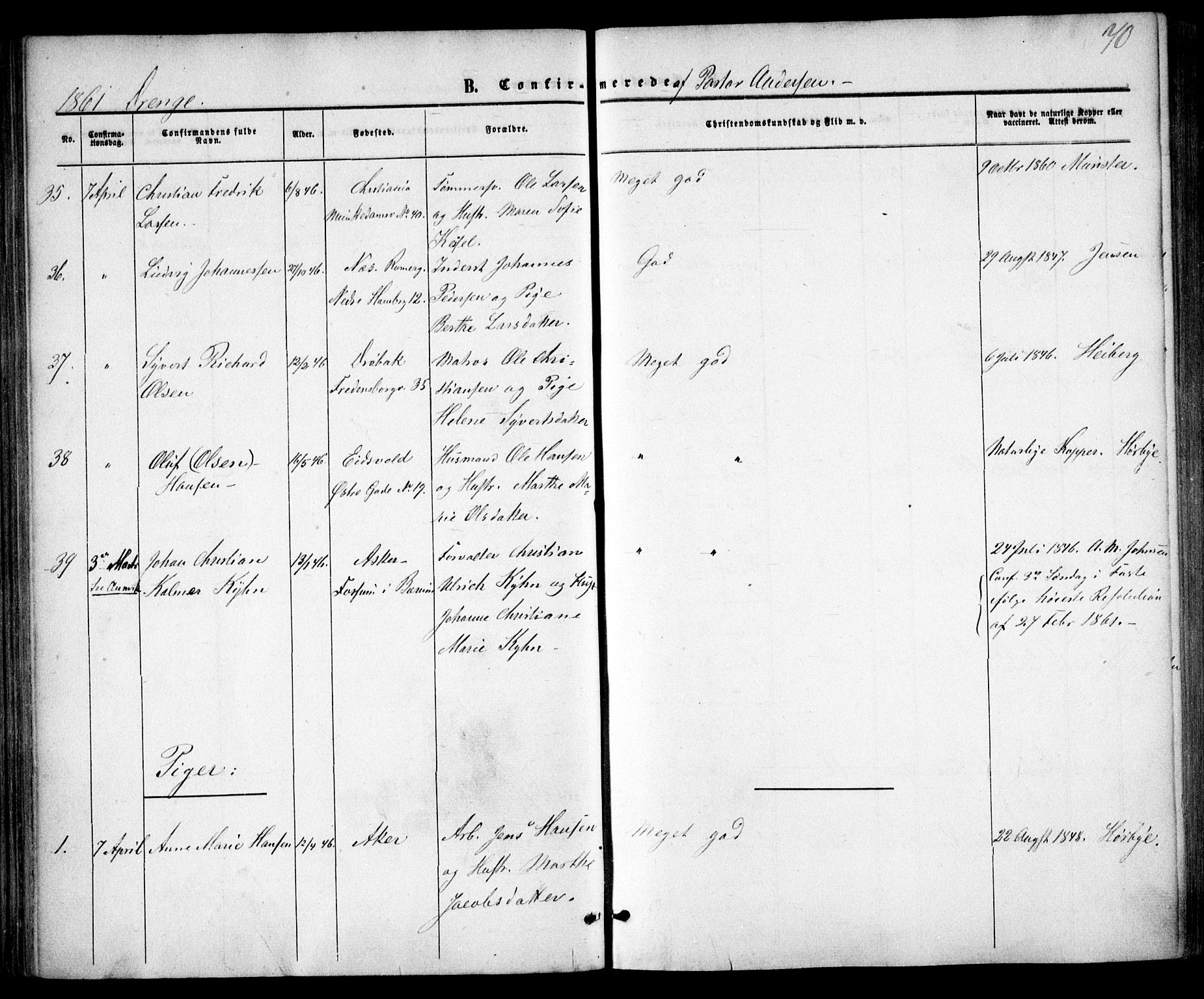 Trefoldighet prestekontor Kirkebøker, AV/SAO-A-10882/F/Fb/L0001: Parish register (official) no. II 1, 1858-1871, p. 70