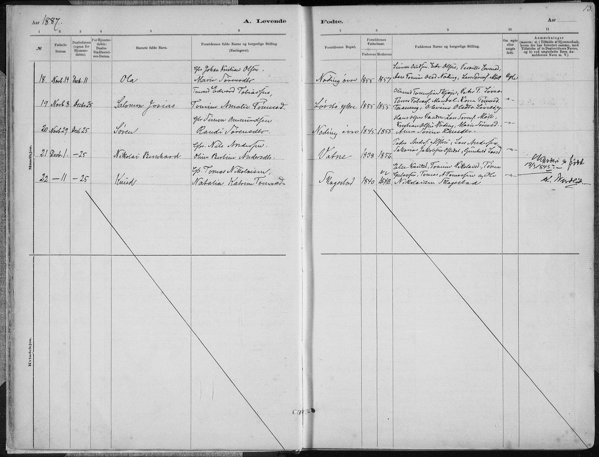 Holum sokneprestkontor, SAK/1111-0022/F/Fa/Faa/L0007: Parish register (official) no. A 7, 1884-1907, p. 13