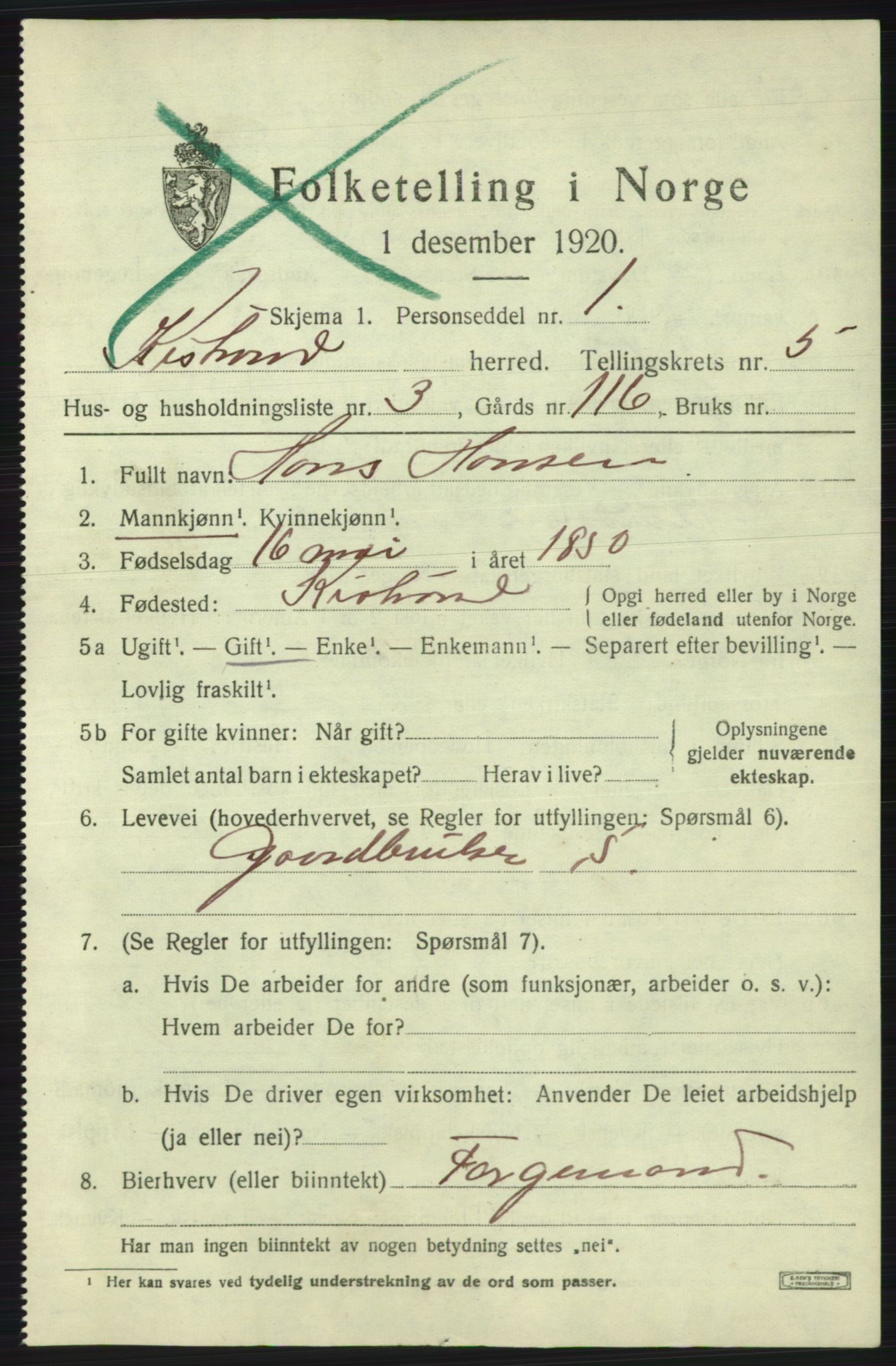 SATØ, 1920 census for Kistrand, 1920, p. 3092