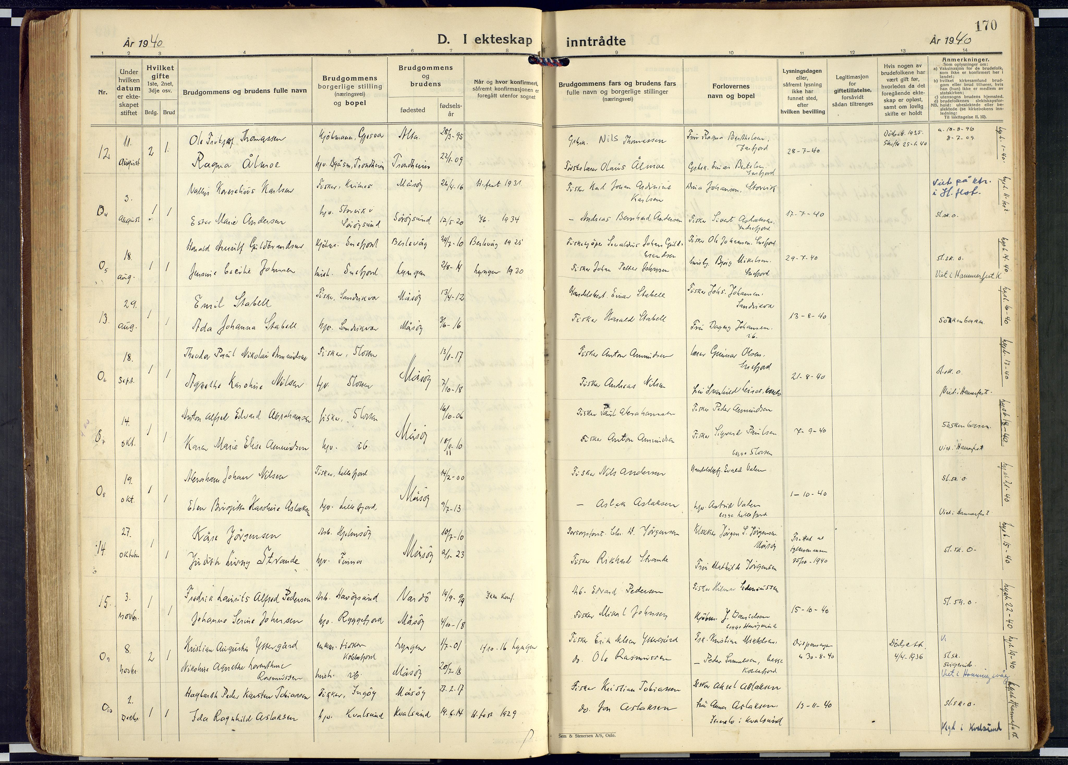 Måsøy sokneprestkontor, AV/SATØ-S-1348/H/Ha/L0011kirke: Parish register (official) no. 11, 1933-1947, p. 170