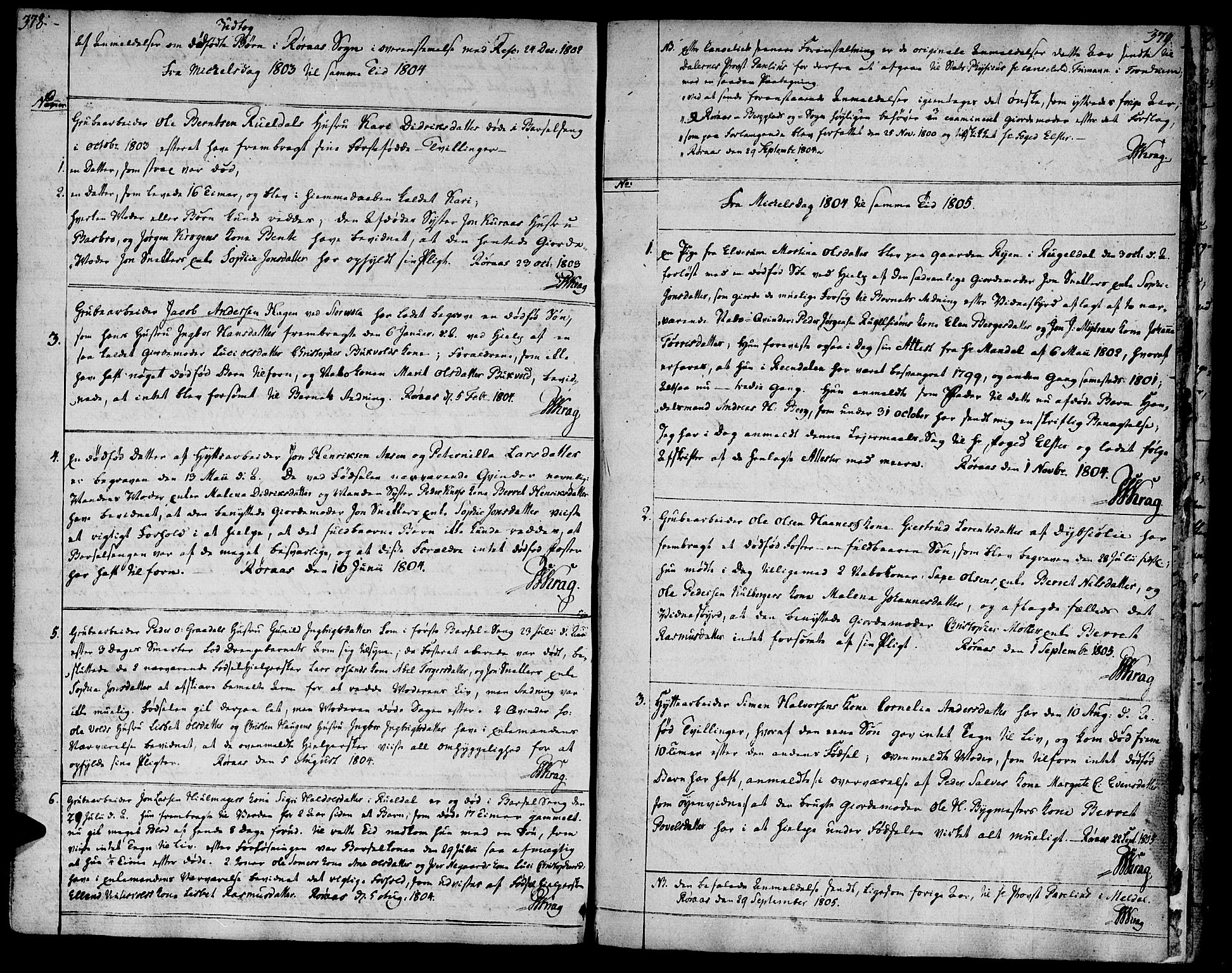 Ministerialprotokoller, klokkerbøker og fødselsregistre - Sør-Trøndelag, SAT/A-1456/681/L0927: Parish register (official) no. 681A05, 1798-1808, p. 378-379