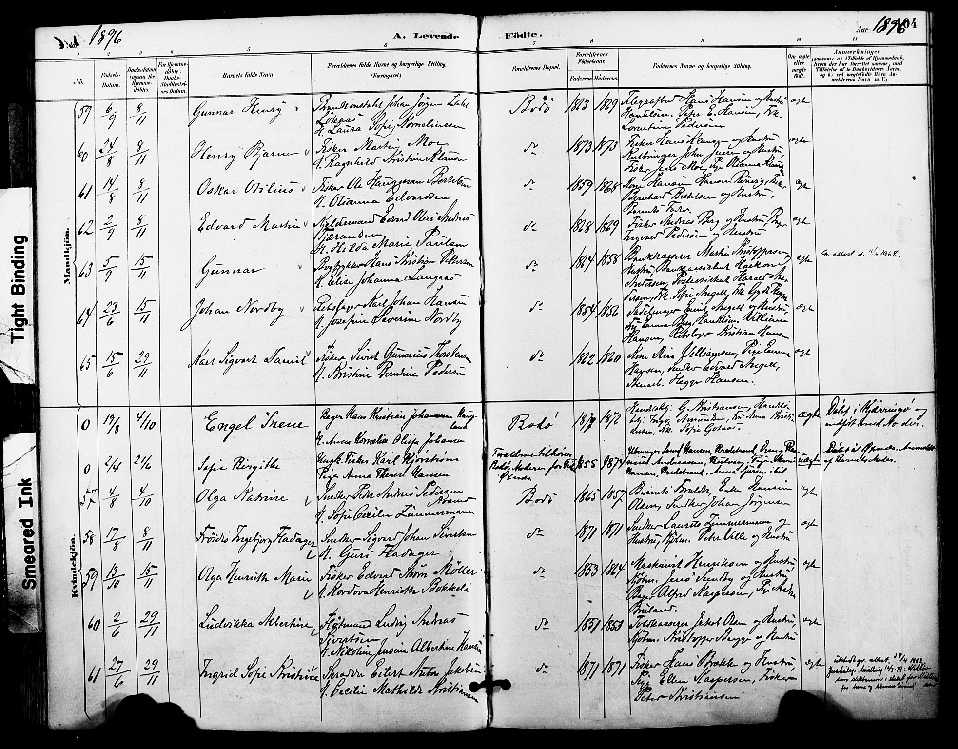 Ministerialprotokoller, klokkerbøker og fødselsregistre - Nordland, AV/SAT-A-1459/801/L0010: Parish register (official) no. 801A10, 1888-1899, p. 104