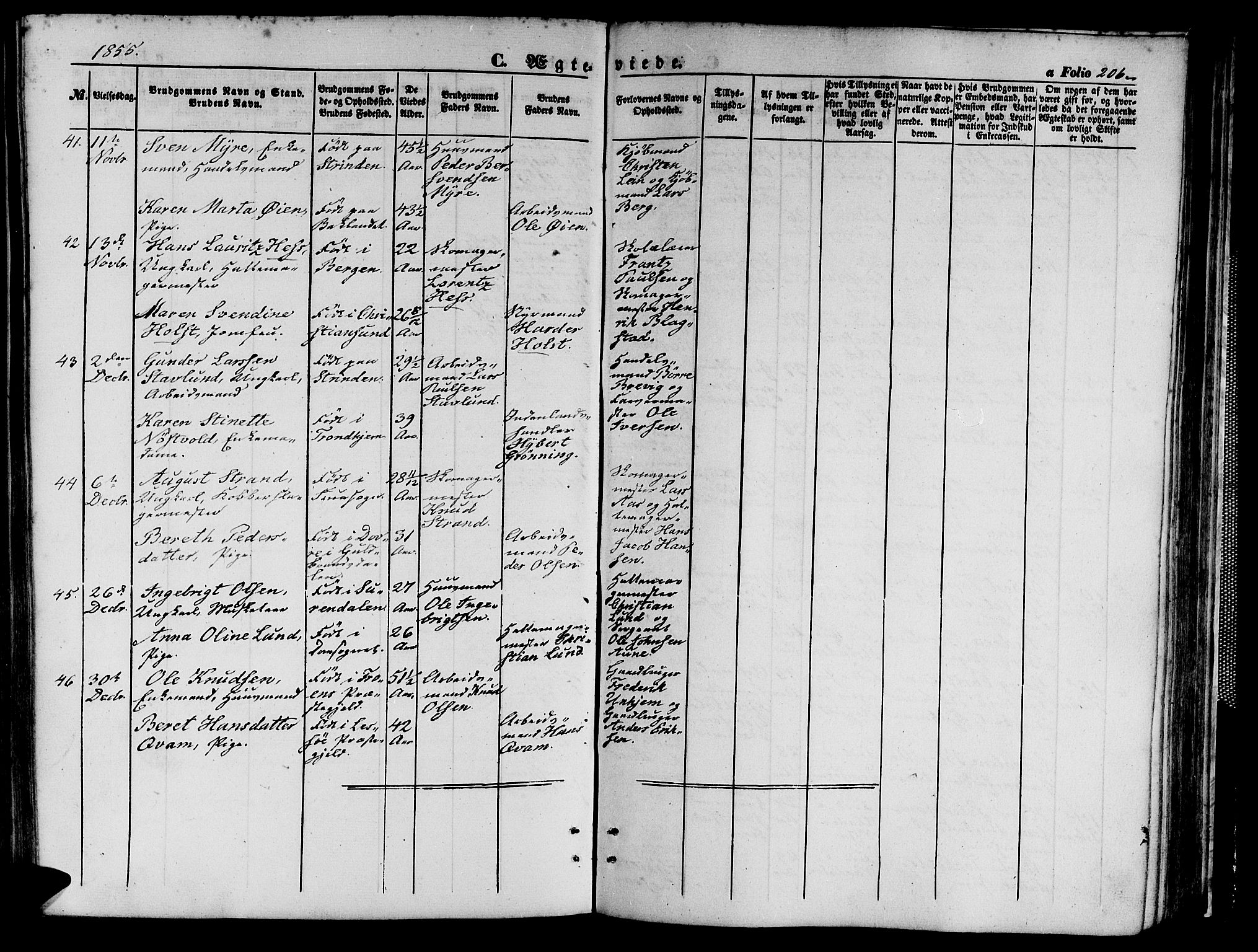 Ministerialprotokoller, klokkerbøker og fødselsregistre - Sør-Trøndelag, SAT/A-1456/602/L0138: Parish register (copy) no. 602C06, 1853-1858, p. 206