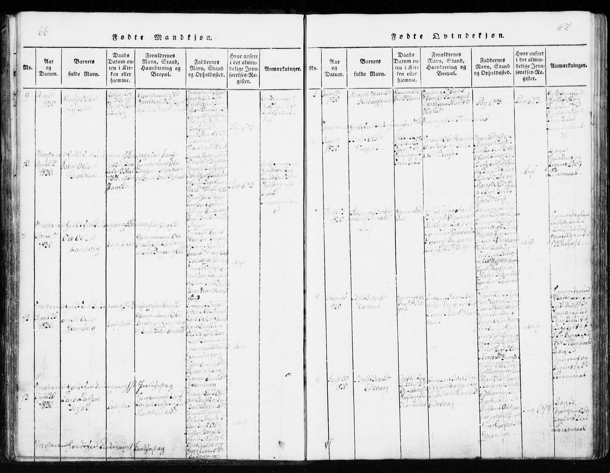 Ministerialprotokoller, klokkerbøker og fødselsregistre - Møre og Romsdal, AV/SAT-A-1454/551/L0623: Parish register (official) no. 551A03, 1818-1831, p. 66-67