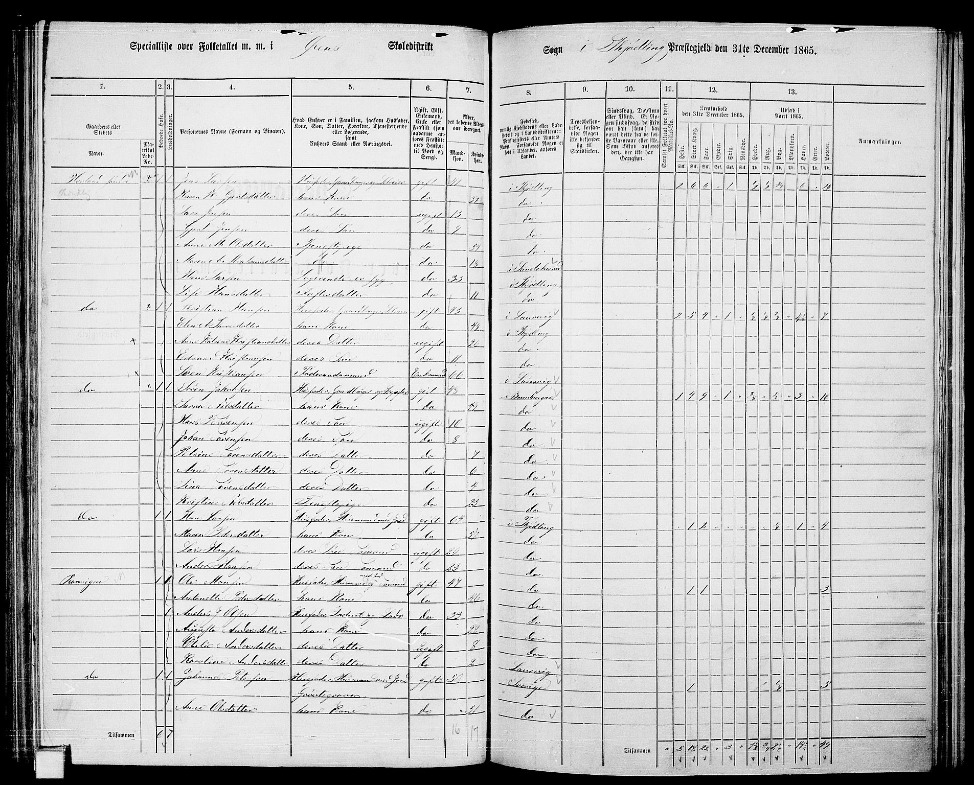 RA, 1865 census for Tjølling, 1865, p. 122