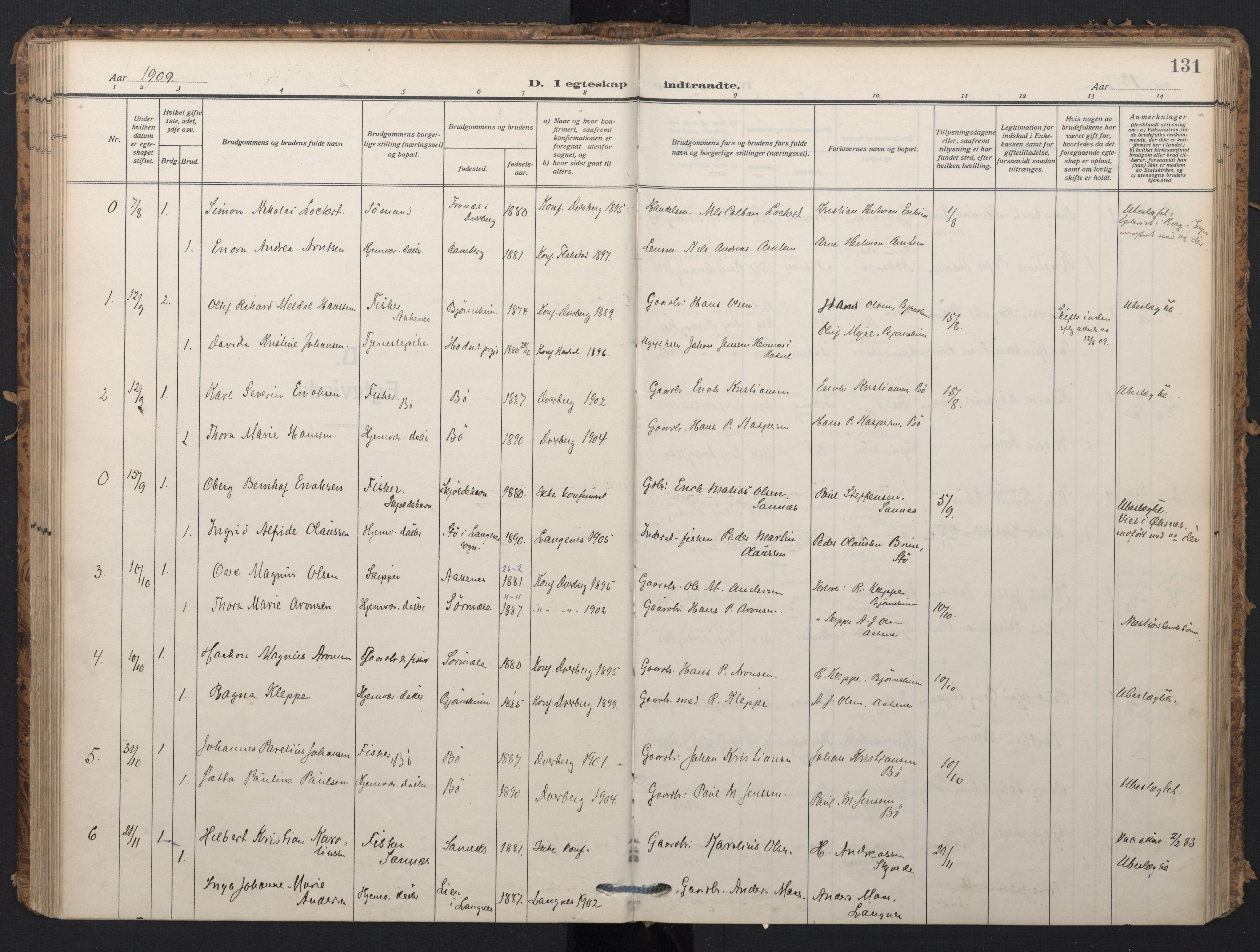 Ministerialprotokoller, klokkerbøker og fødselsregistre - Nordland, SAT/A-1459/898/L1423: Parish register (official) no. 898A03, 1909-1928, p. 131