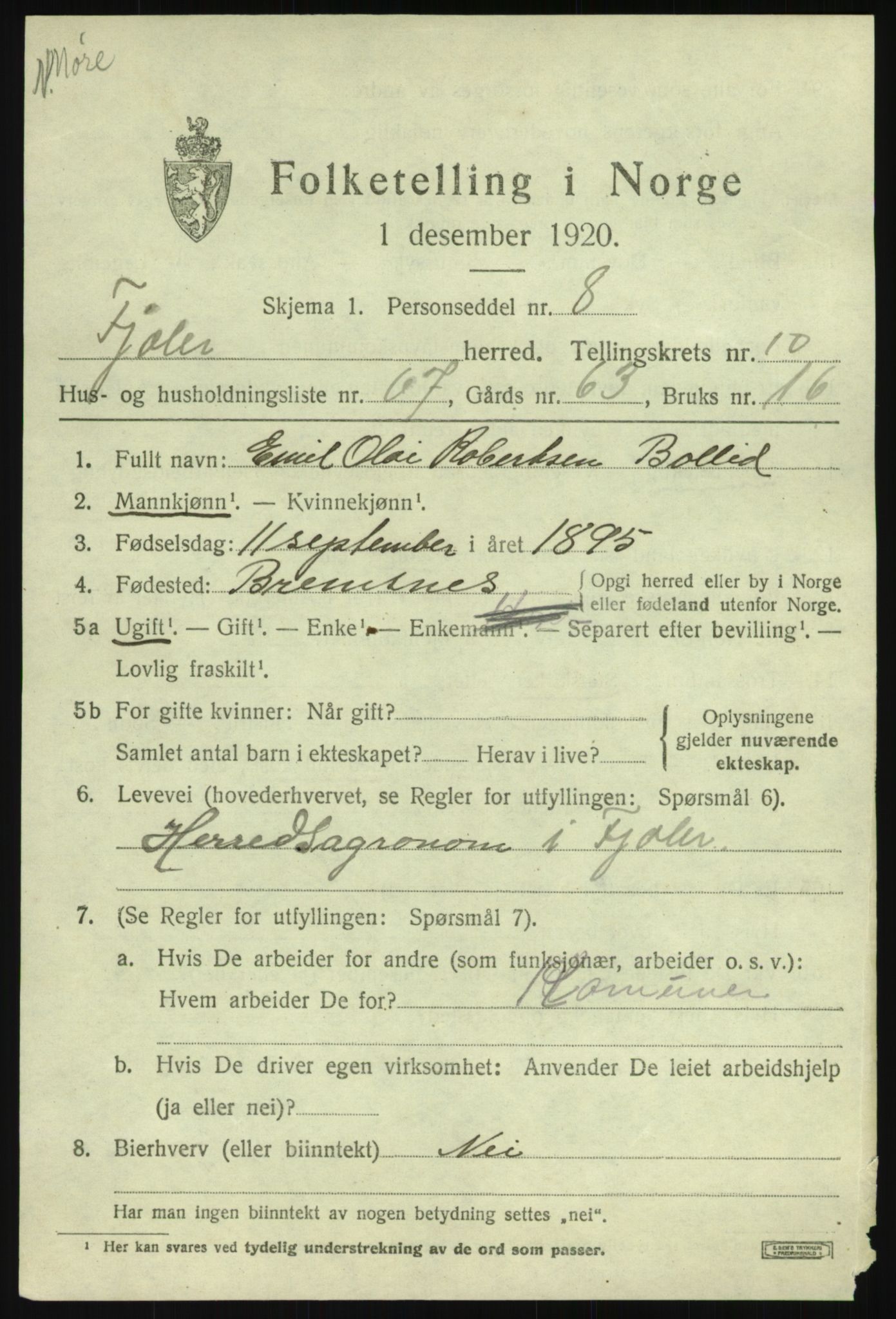 SAB, 1920 census for Fjaler, 1920, p. 5735