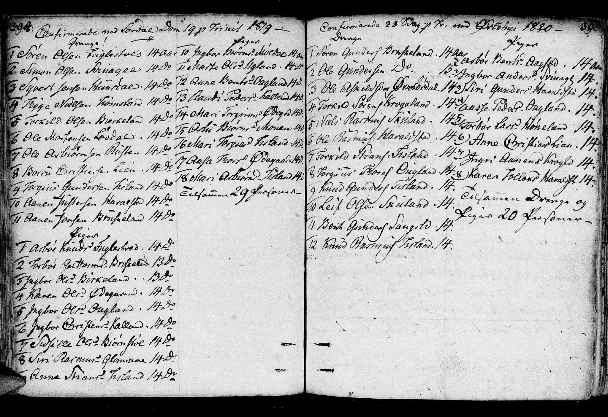Holum sokneprestkontor, SAK/1111-0022/F/Fa/Fab/L0004: Parish register (official) no. A 4, 1774-1847, p. 394-395