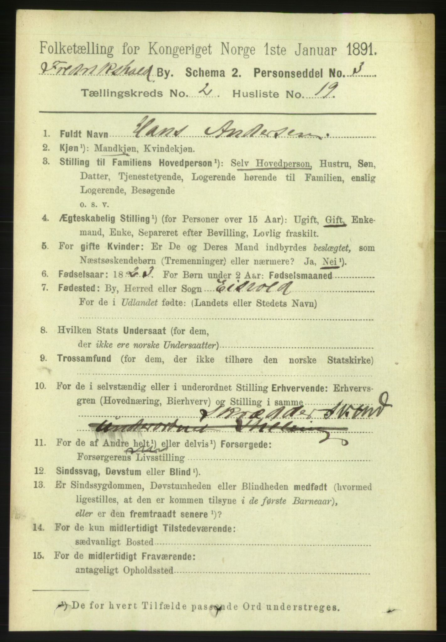 RA, 1891 census for 0101 Fredrikshald, 1891, p. 2876