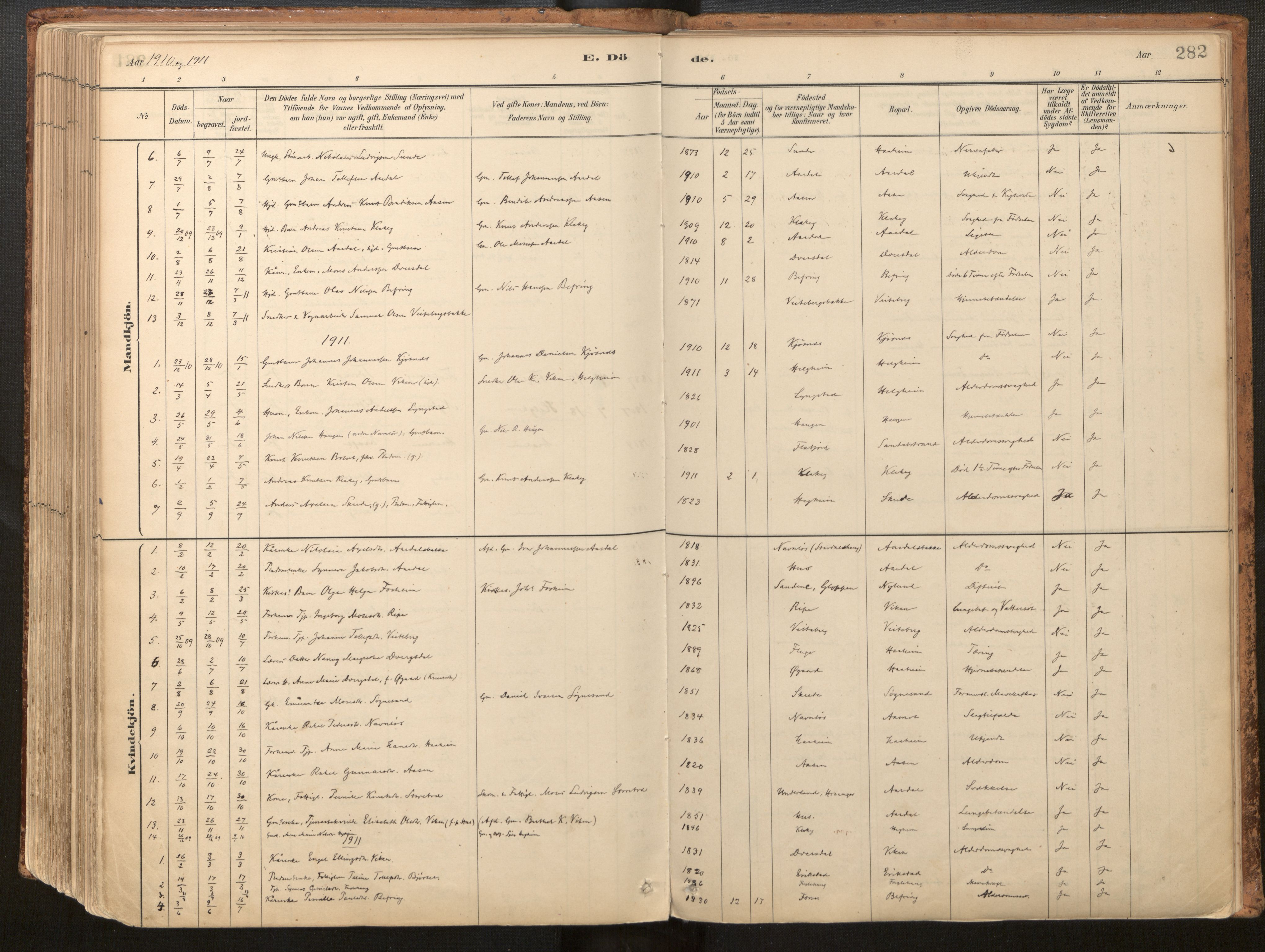 Jølster sokneprestembete, SAB/A-80701/H/Haa/Haac/L0001: Parish register (official) no. C 1, 1882-1928, p. 282