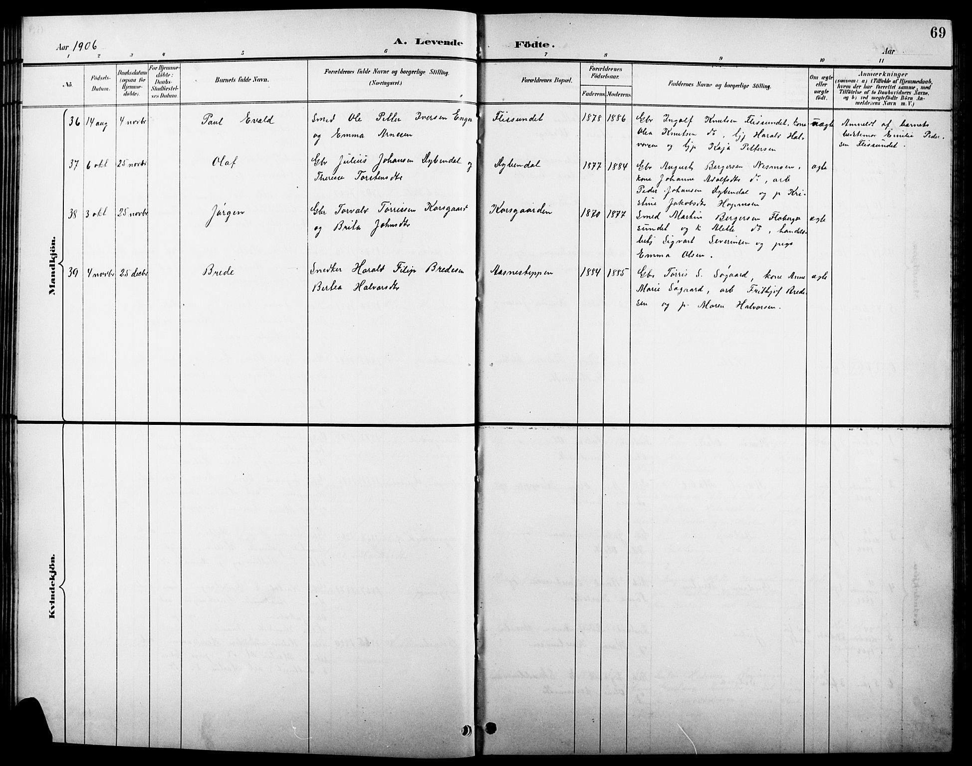 Åsnes prestekontor, SAH/PREST-042/H/Ha/Hab/L0004: Parish register (copy) no. 4, 1895-1909, p. 69