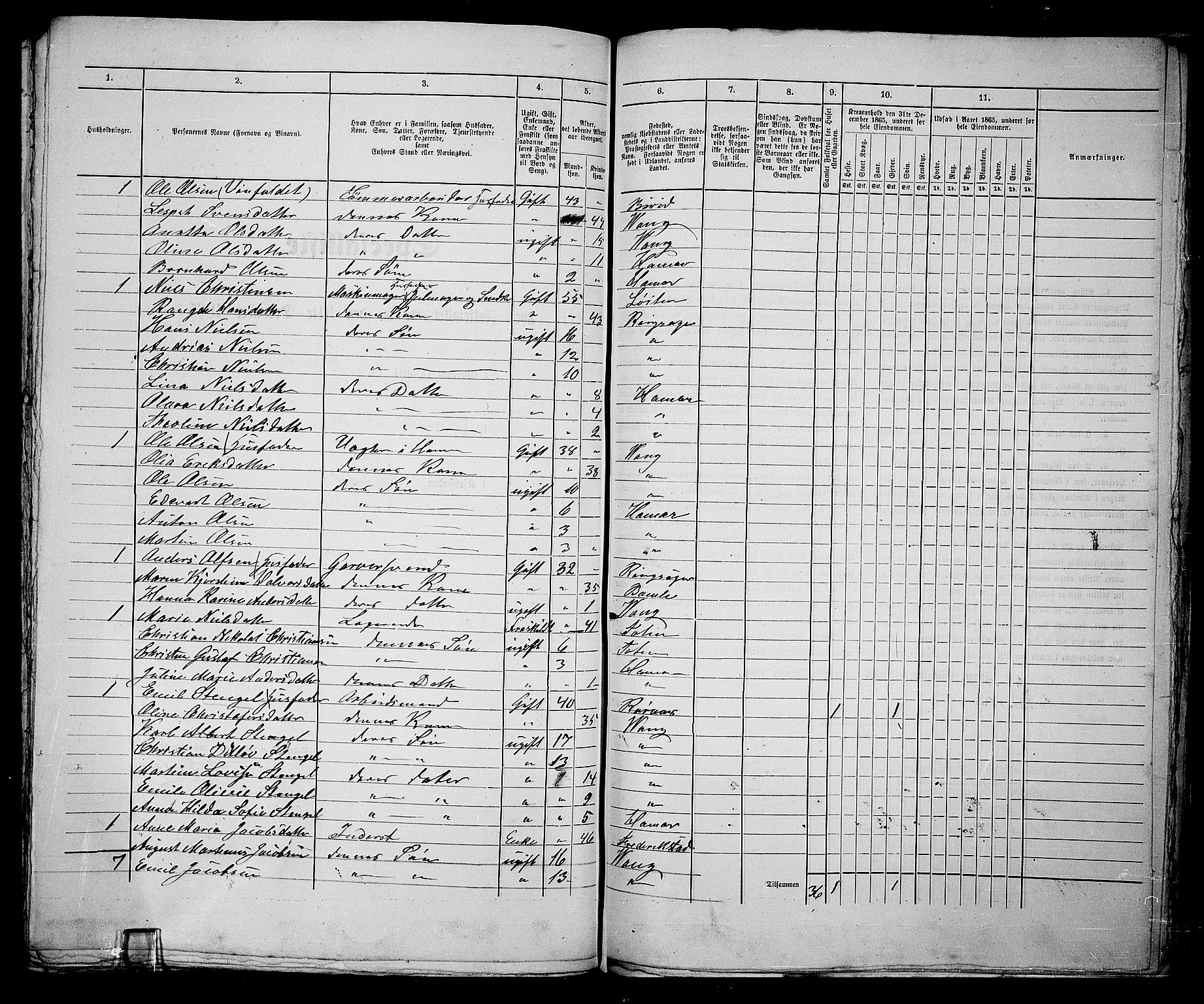 RA, 1865 census for Vang/Hamar, 1865, p. 212