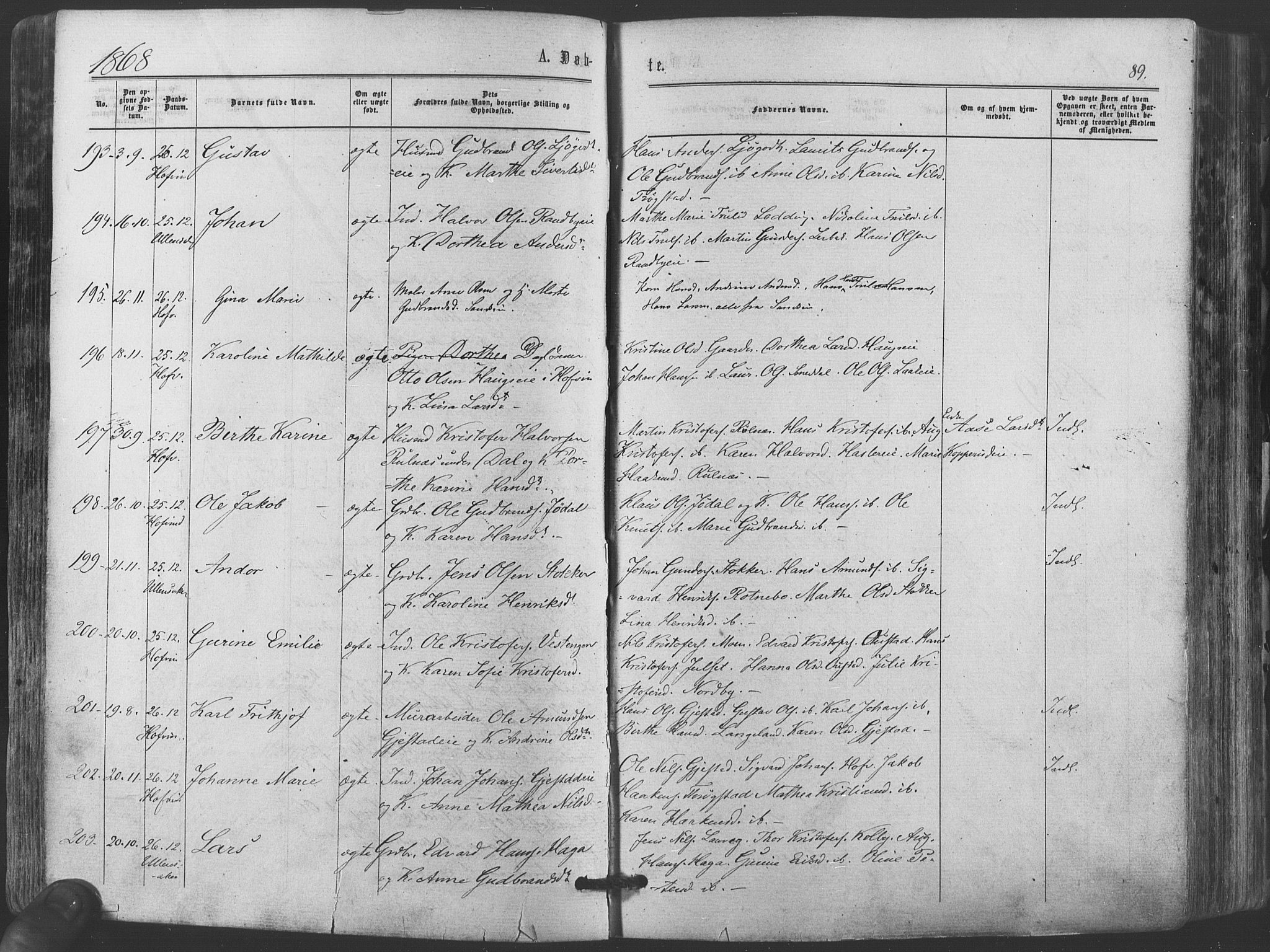 Ullensaker prestekontor Kirkebøker, SAO/A-10236a/F/Fa/L0016: Parish register (official) no. I 16, 1863-1875, p. 89