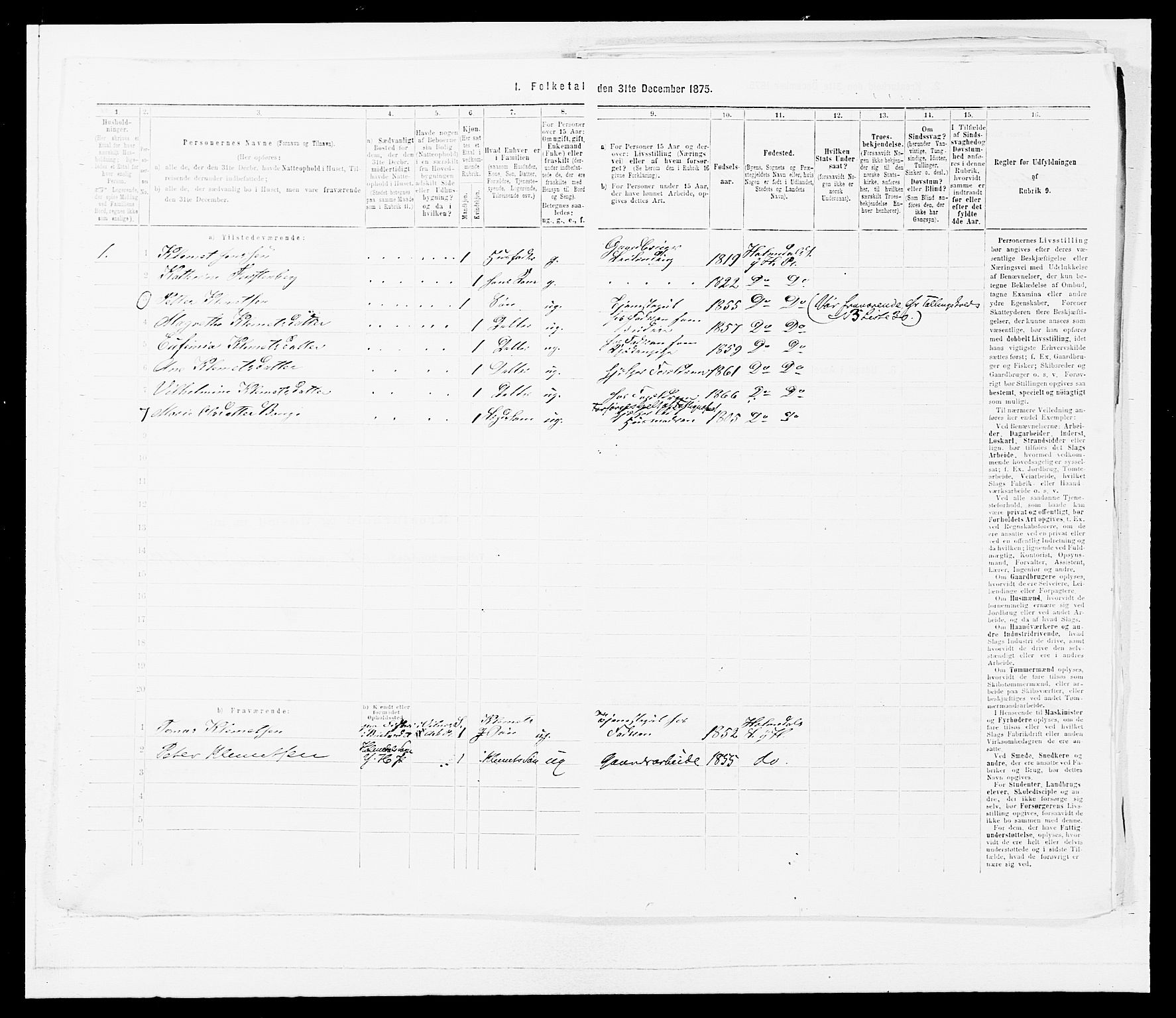 SAB, 1875 census for 1429P Ytre Holmedal, 1875, p. 347