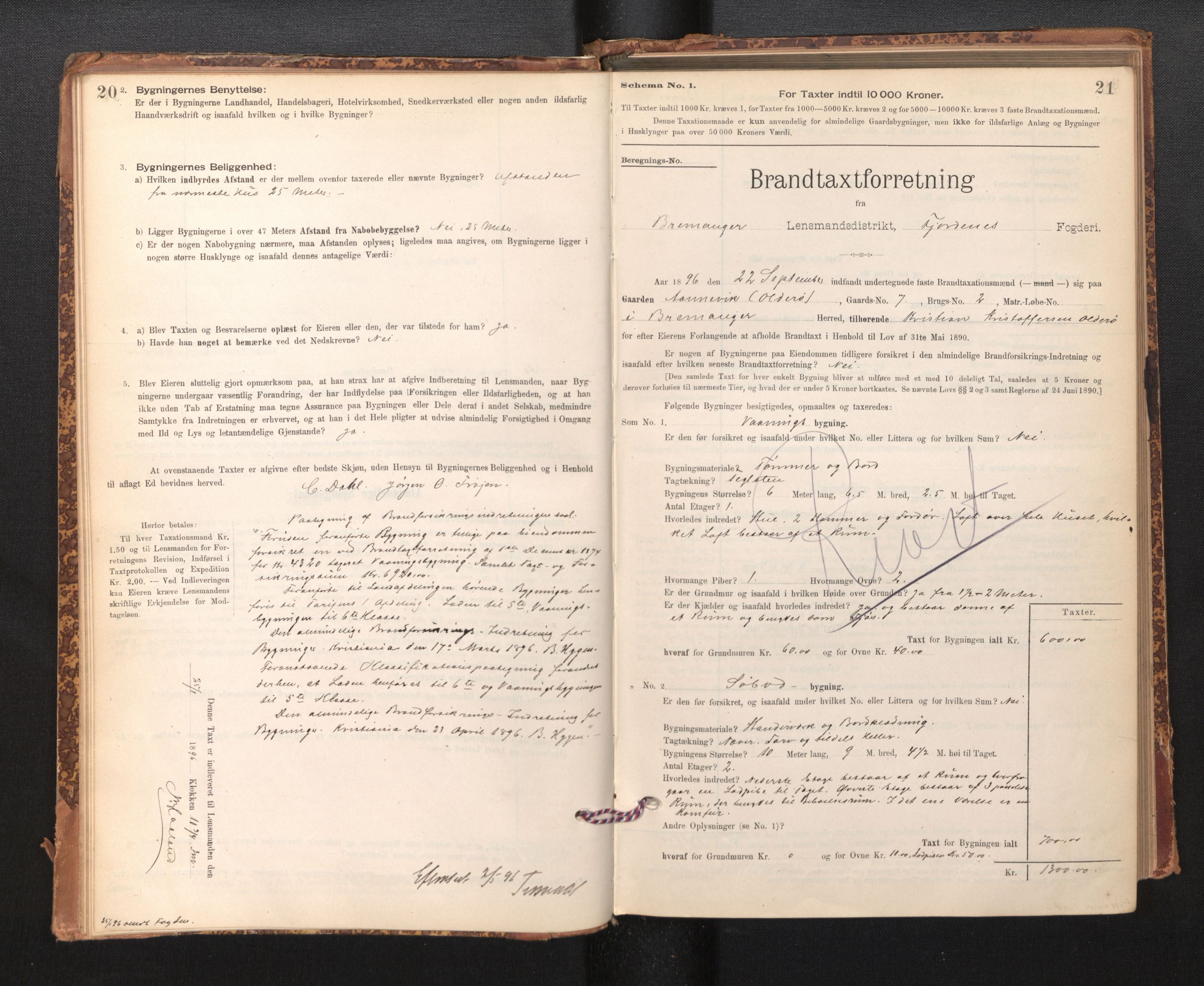 Lensmannen i Bremanger, SAB/A-26701/0012/L0007: Branntakstprotokoll, skjematakst, 1895-1936, p. 20-21