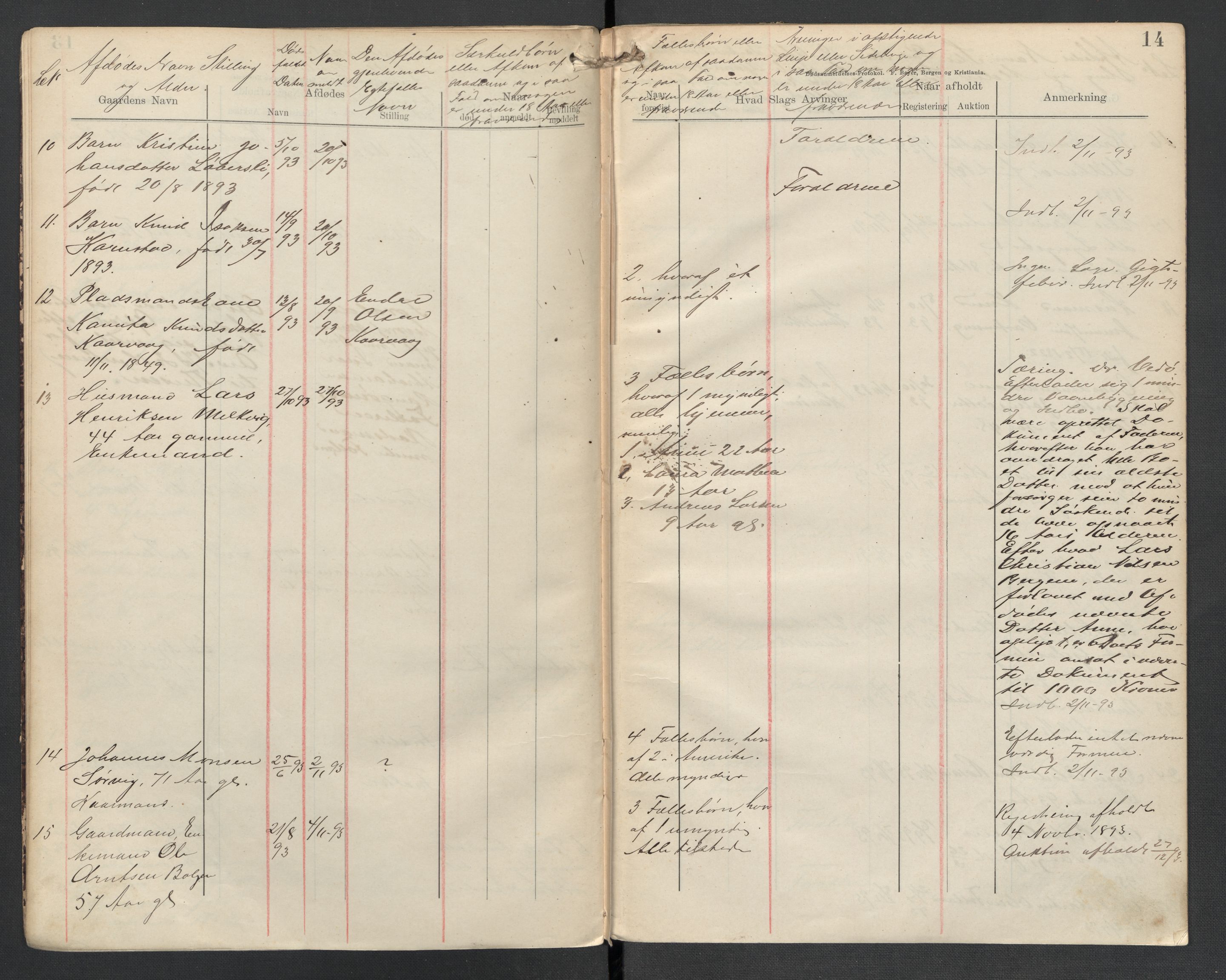 Kvernes lensmannskontor, AV/SAT-A-5876/1/2/L0034: Dødsfallsprotokoll, 1893-1894, p. 14