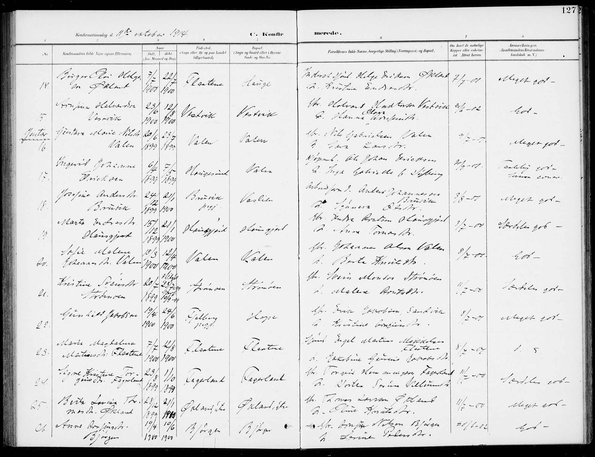 Sveio Sokneprestembete, SAB/A-78501/H/Haa: Parish register (official) no. C 3, 1899-1916, p. 127