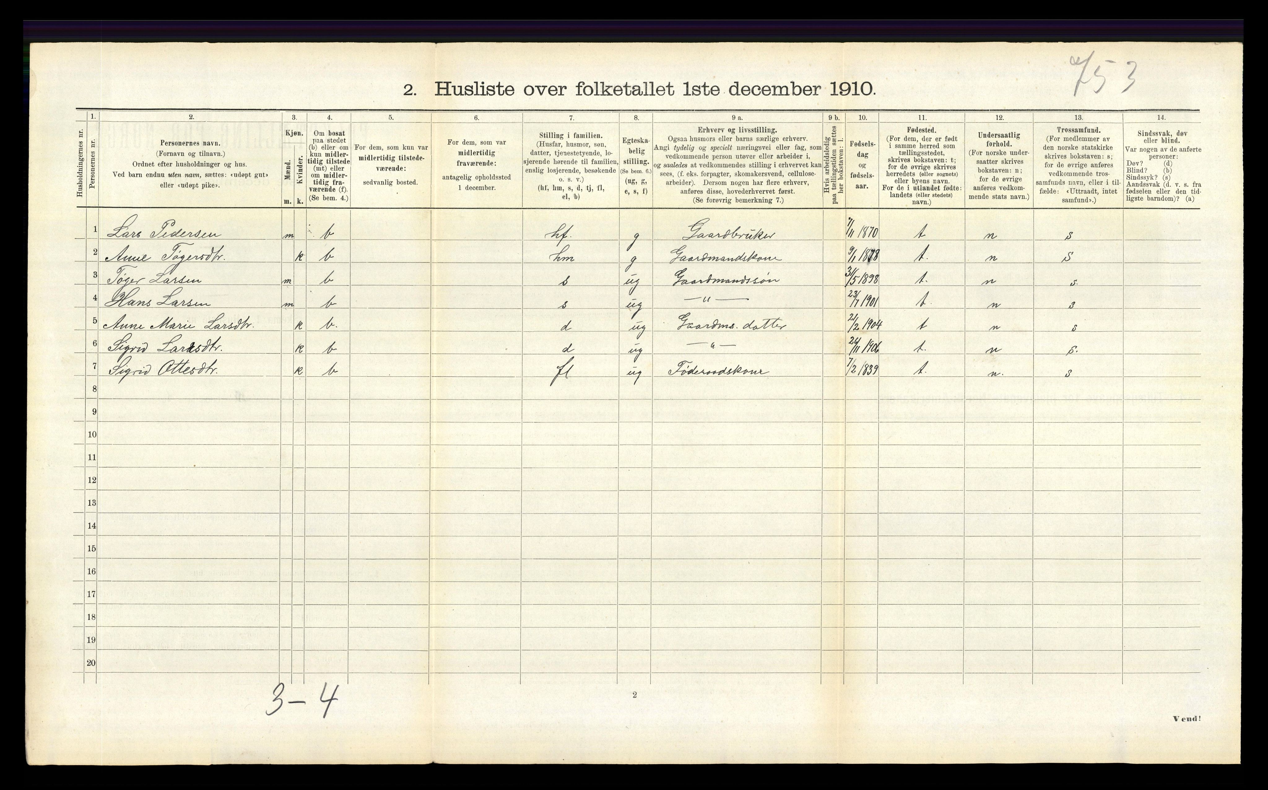 RA, 1910 census for Jostedal, 1910, p. 258